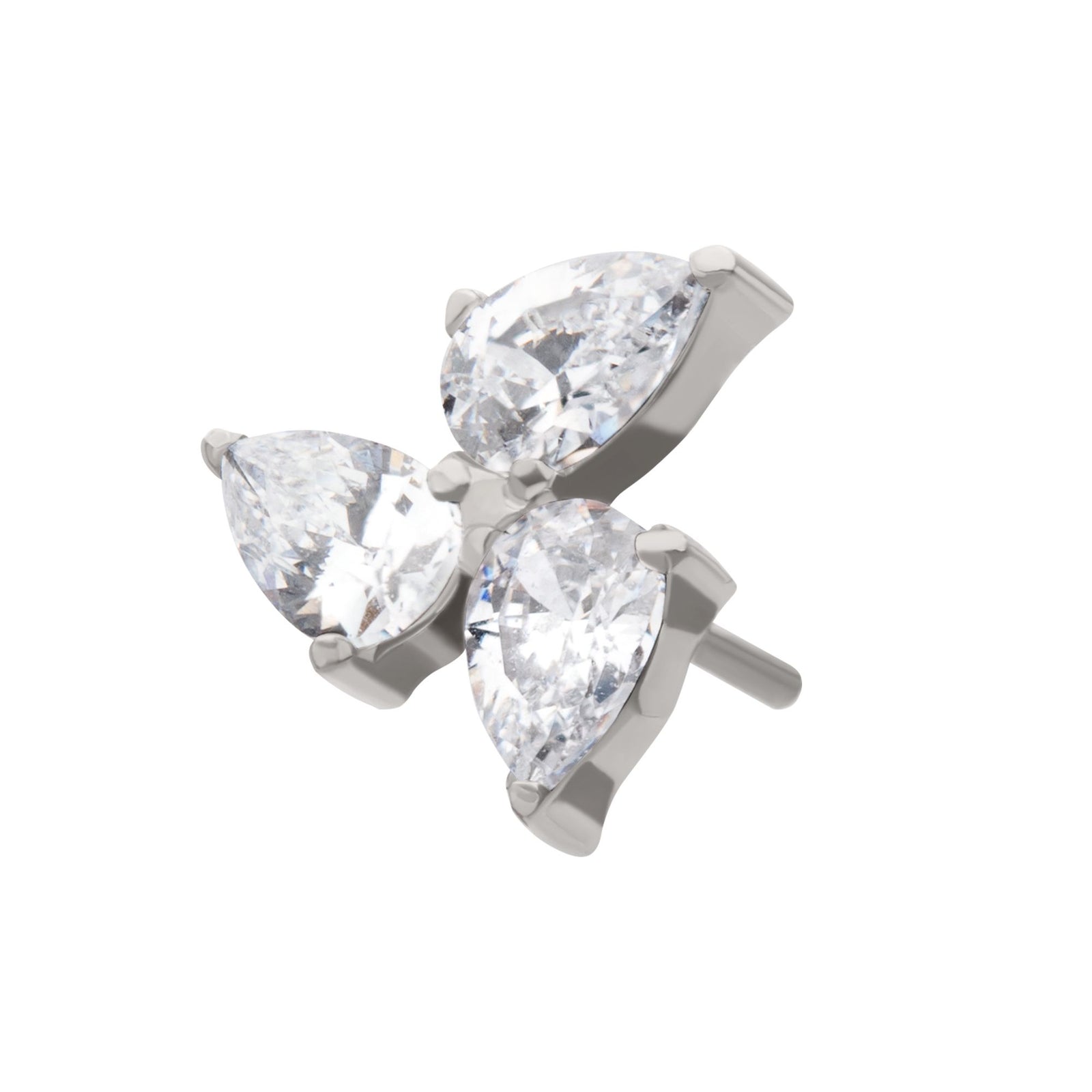 Titanium Threadless Prong Set Teardrop Gem 3-Cluster Top titls878c -Rebel Bod-RebelBod