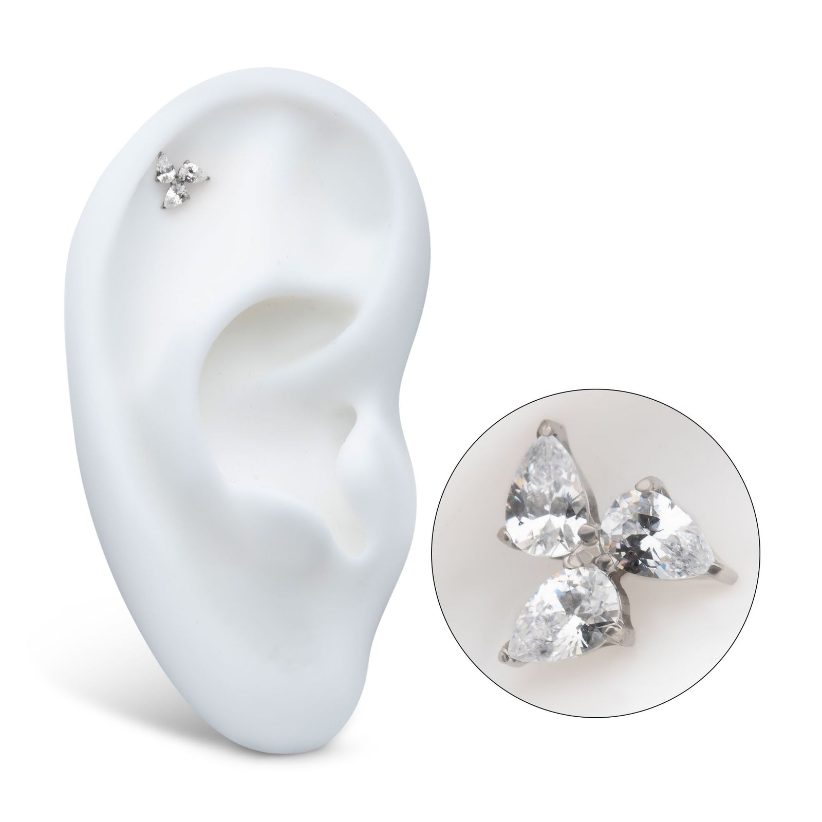Titanium Threadless Prong Set Teardrop Gem 3-Cluster Top titls878c -Rebel Bod-RebelBod
