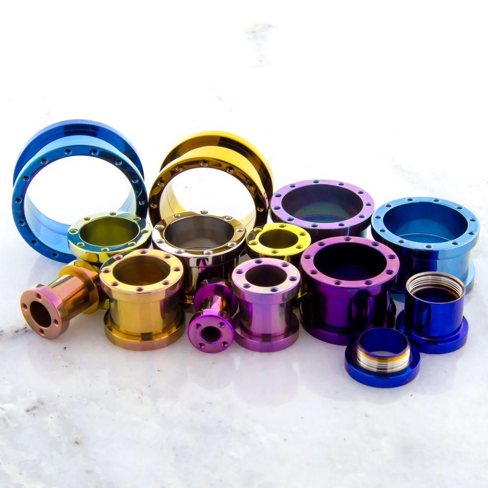 Tunnels - Double Flare Yellow Customizable Multi Thread Titanium Internally Threaded Tunnels w/ 14G Threads - 1 Piece - Special -Rebel Bod-RebelBod