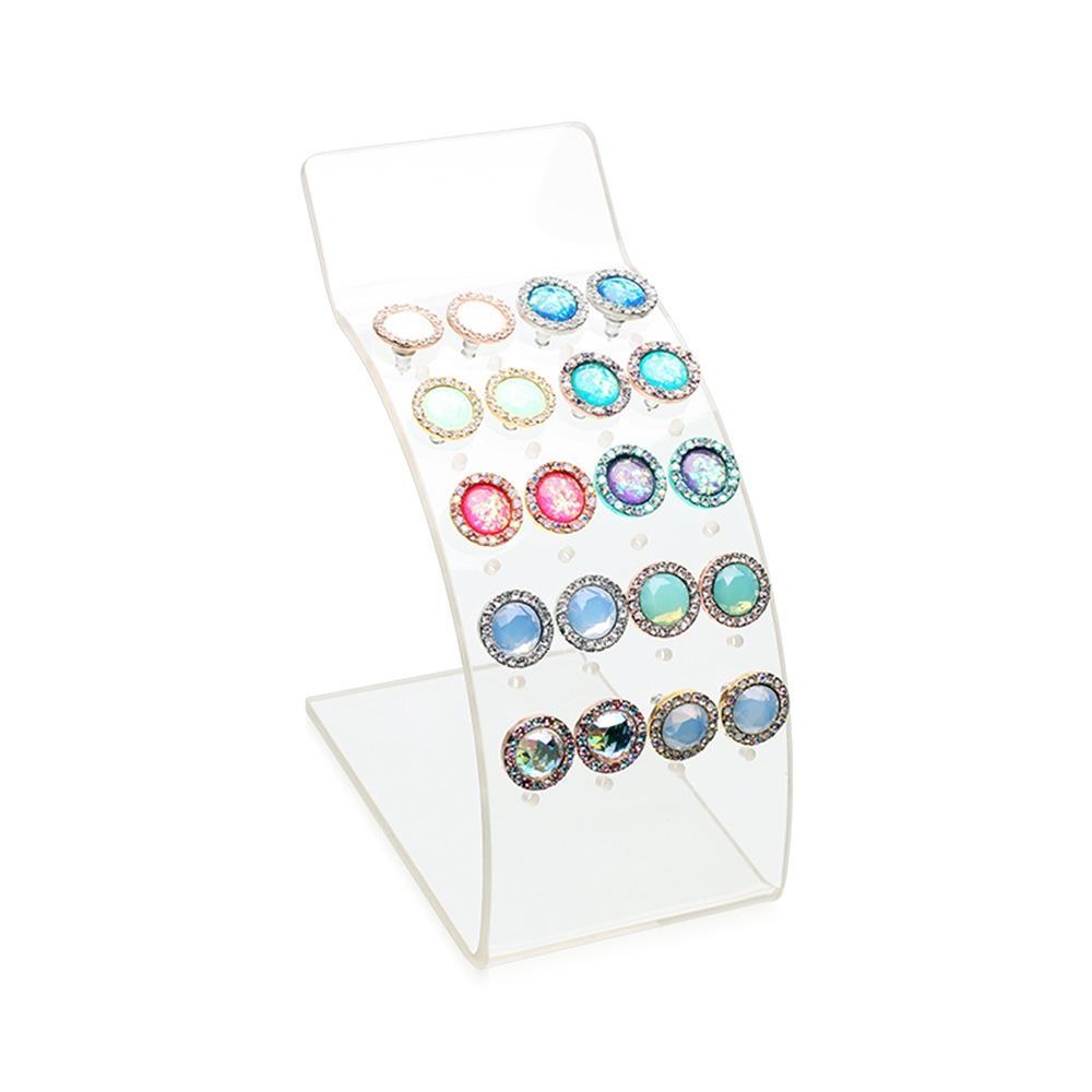 10 Pair Set Round Crown Opal Jeweled Combo Ear Studs Earrings Display