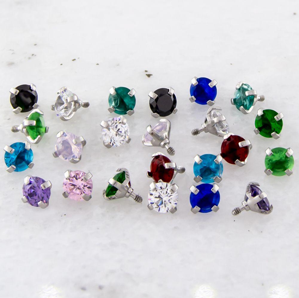 Body Jewelry Parts 10g, 12g &amp; 14g Steel Internally Threaded Prong-Set Gem Assortment - 1 Piece -Rebel Bod-RebelBod