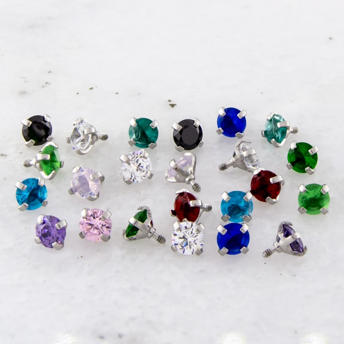 Body Jewelry Parts 10g, 12g & 14g Steel Internally Threaded Prong-Set Gem Assortment - 1 Piece -Rebel Bod-RebelBod