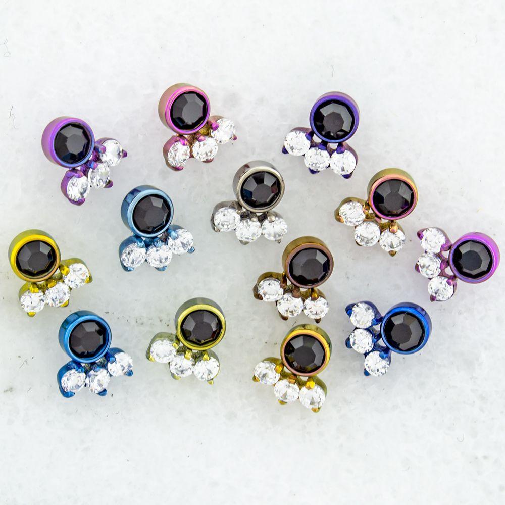 Body Jewelry Parts 10g, 12g & 14g Titanium Clear Gem Cluster - 1 Piece -Rebel Bod-RebelBod