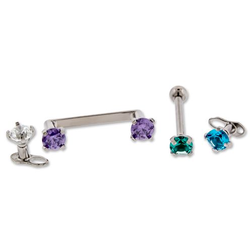 Body Jewelry Parts 10g, 12g & 14g Titanium Internally Threaded Prong Set Gem Assortment - 1 Pack + -Rebel Bod-RebelBod