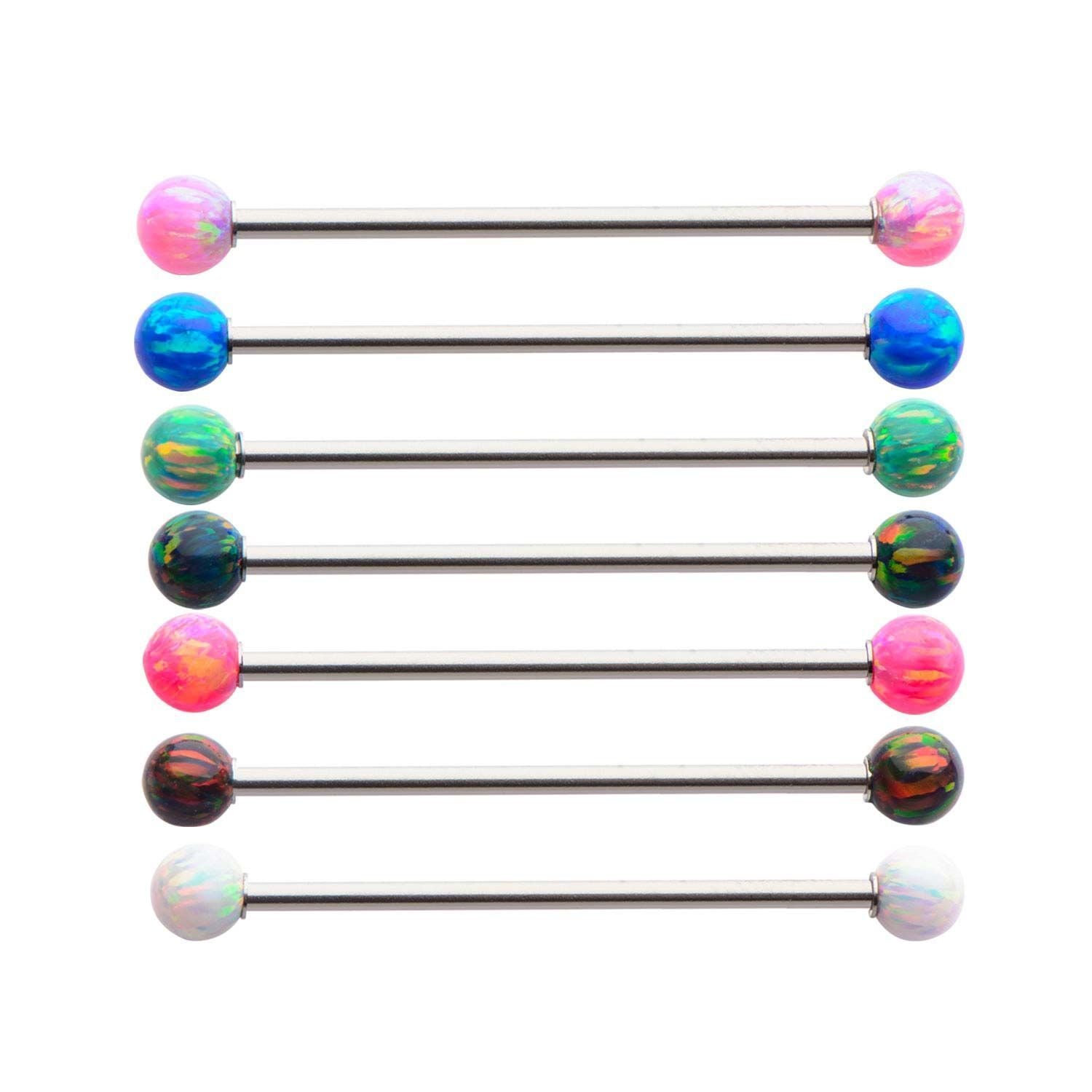 14g 1 1/4 Industrial Barbell 5mm Synthetic Opal Ends sbvbs4901opal - 1 Piece