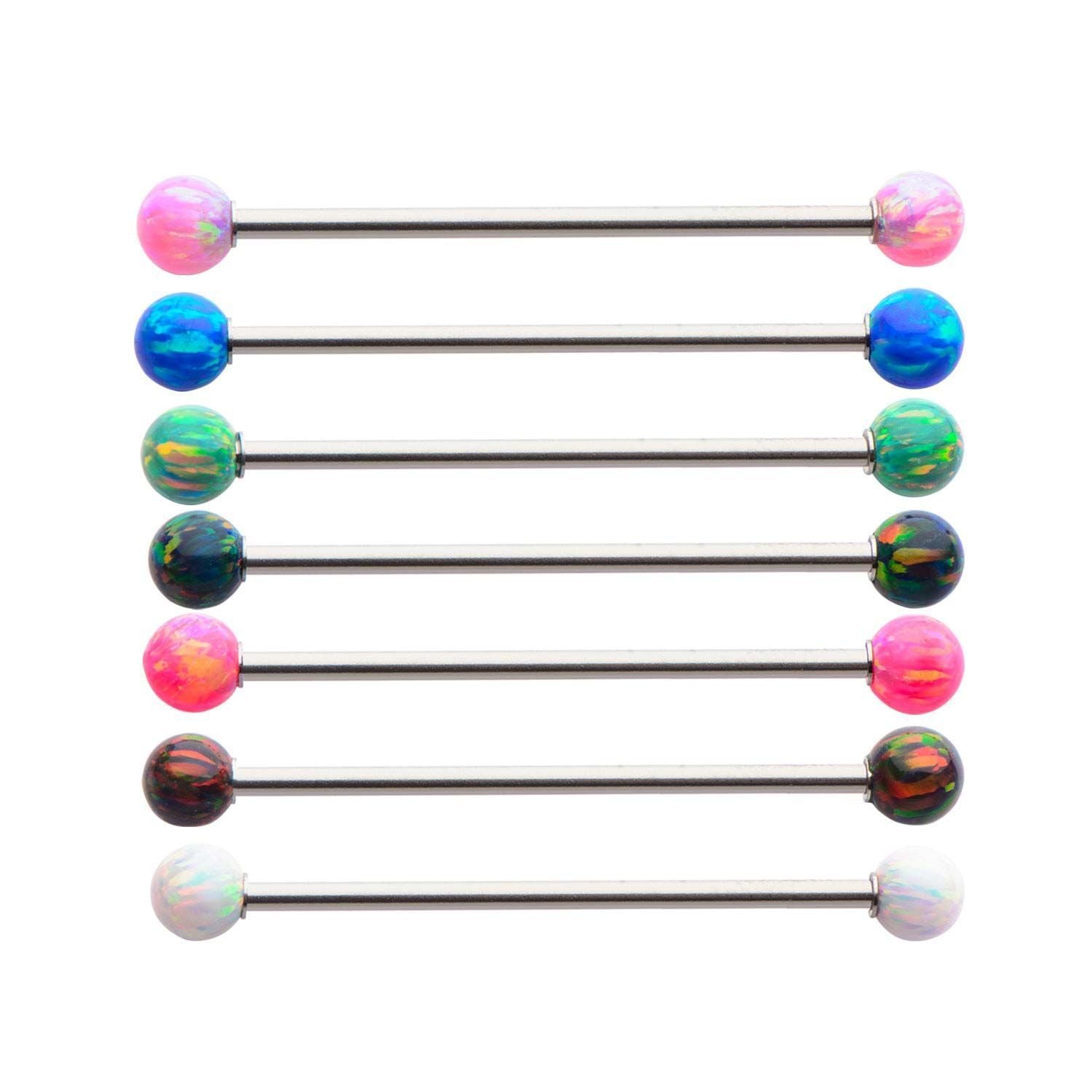 14g 1 1/4 Industrial Barbell 5mm Synthetic Opal Ends - 1 Piece