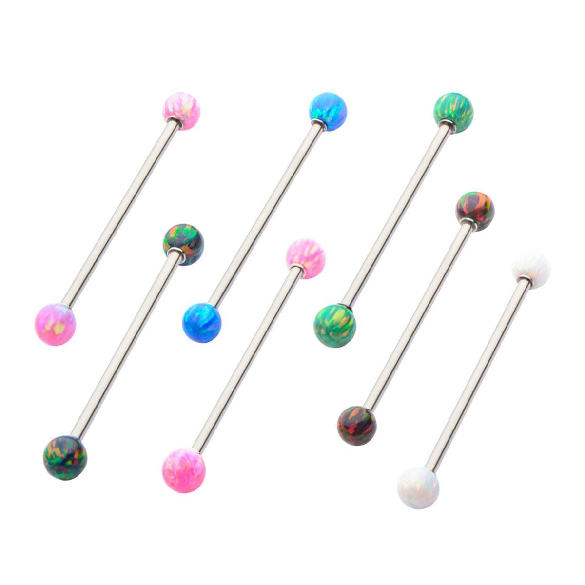 14g 1 1/4 Industrial Barbell 5mm Synthetic Opal Ends - 1 Piece