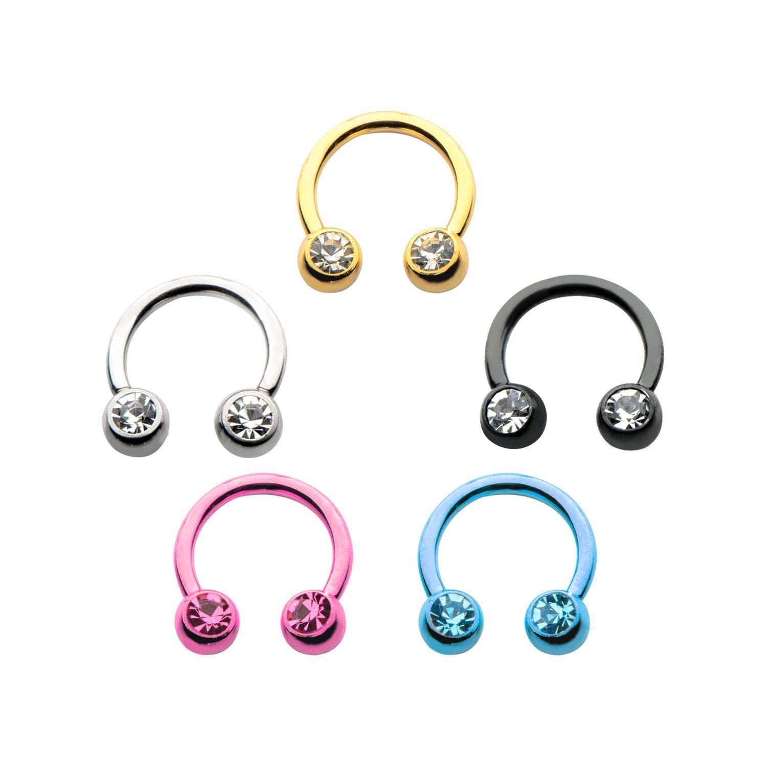 14g 1/2 Forward Facing CZ Circular Barbell Horseshoe Barbells - 1 Piece