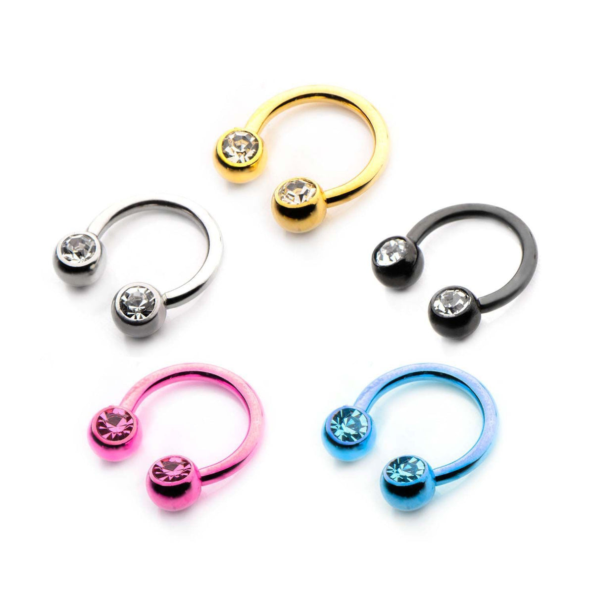 14g 1/2 Forward Facing CZ Circular Barbell Horseshoe Barbells - 1 Piece