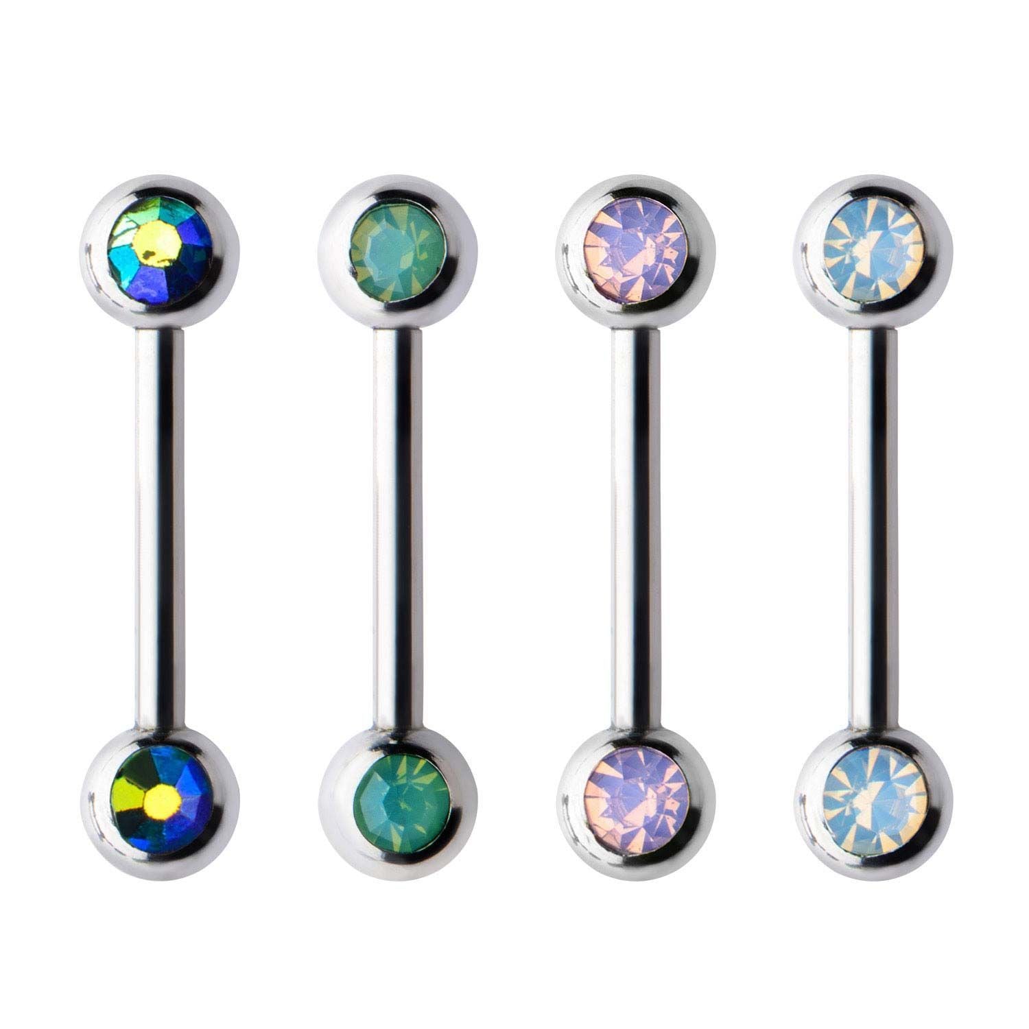 14g 1/2" Nipple Barbells Nipple Barbell front facing 5mm Gems - 1 Piece