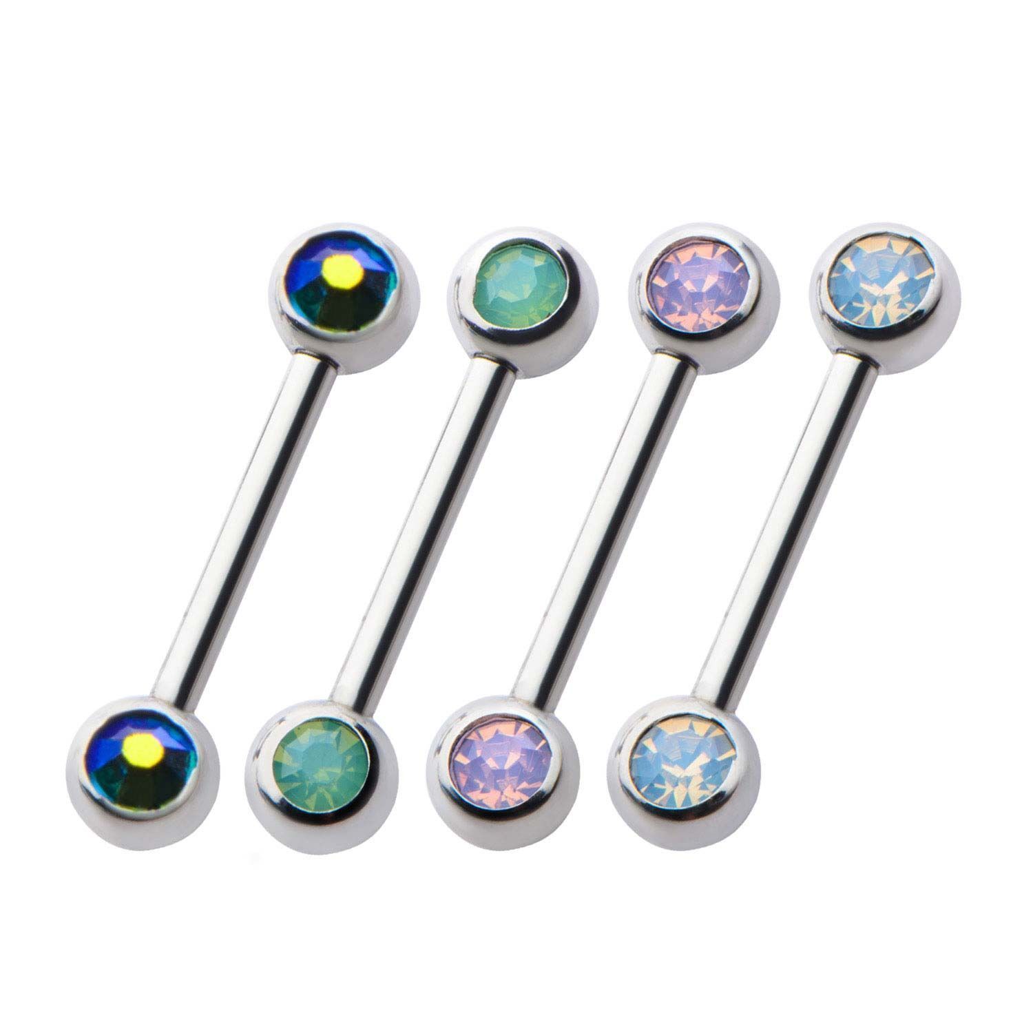 Nipple Barbell 14g 1/2" Nipple Bar with front facing 5mm Gems - 1 Piece sbvrs0004 -Rebel Bod-RebelBod