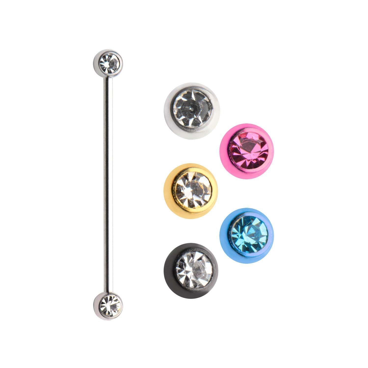 14g 1 3/8 Forward Facing CZ Industrial Barbell - 1 Piece