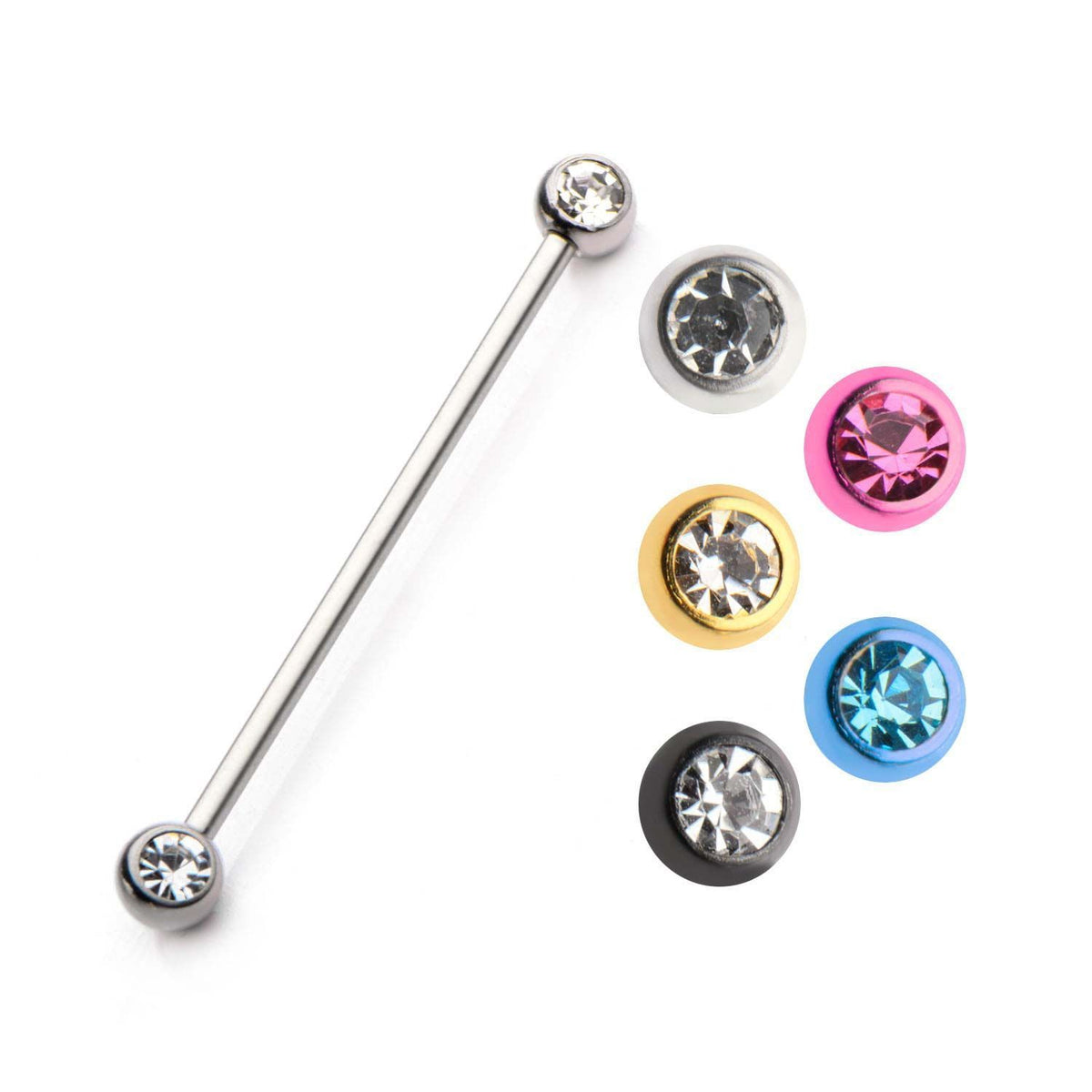14g 1 3/8 Forward Facing CZ Industrial Barbell - 1 Piece