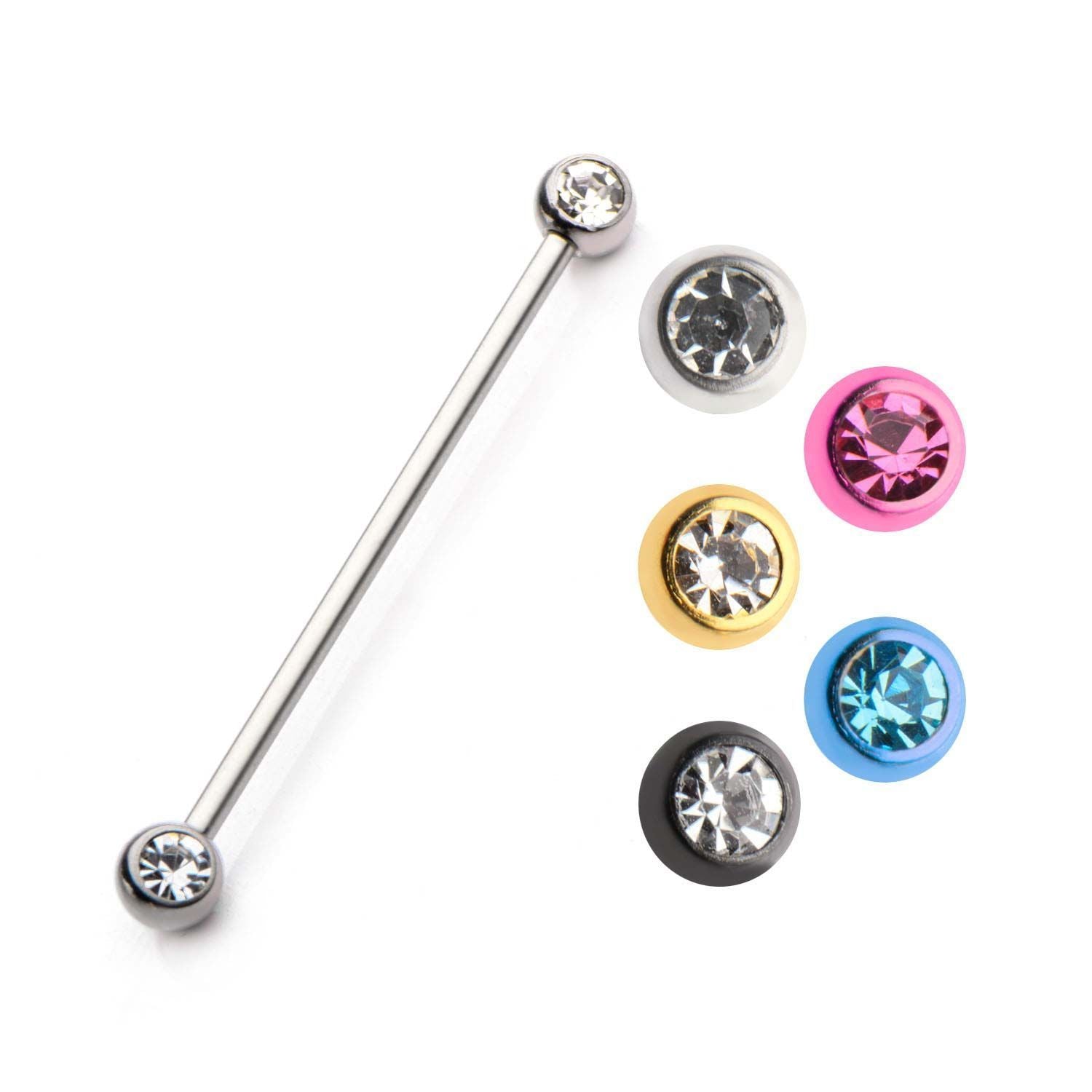 14g 1 3/8 Forward Facing CZ Industrial Barbell - 1 Piece
