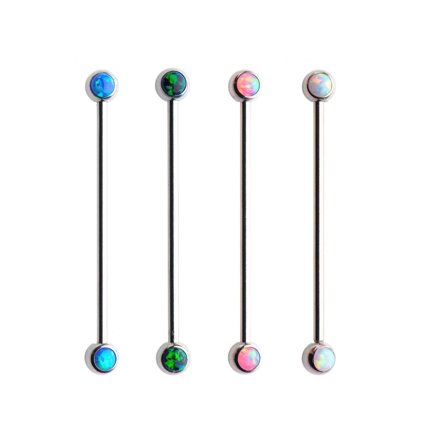14g 1 3/8 Forward Facing Opal Industrial Barbell - 1 Piece