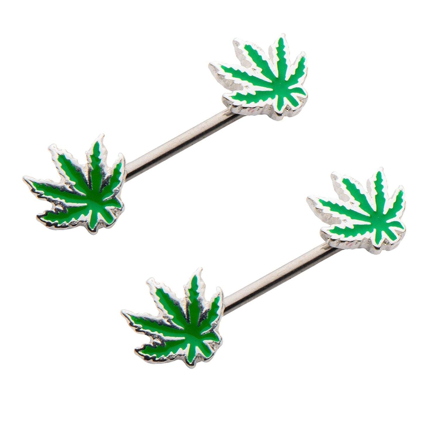 TBD-Nipple 14g 12 Forward Facing Pot Leaf Nipple Barbell -Rebel Bod-RebelBod
