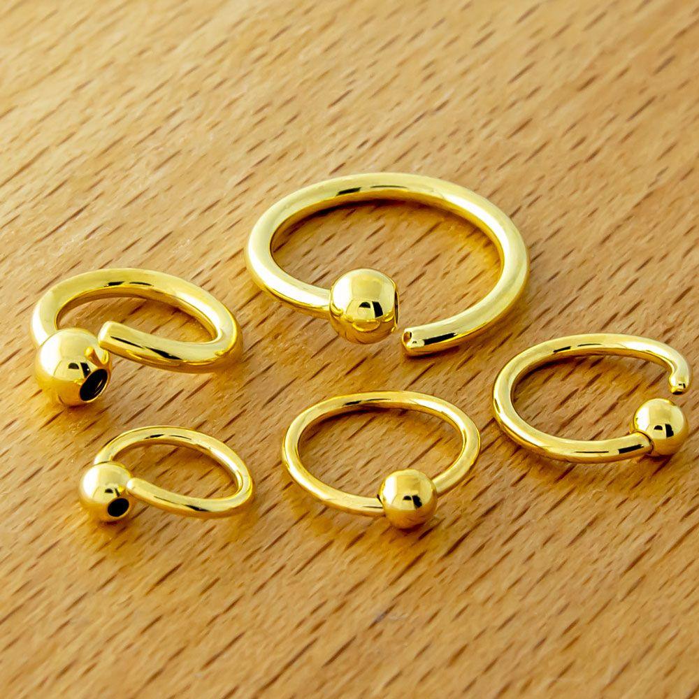 Gold PVD Fixed Bead Captive Ring 14G 1.6mm Inner Diameter 1 2 12.7mm Ball Size 4mm