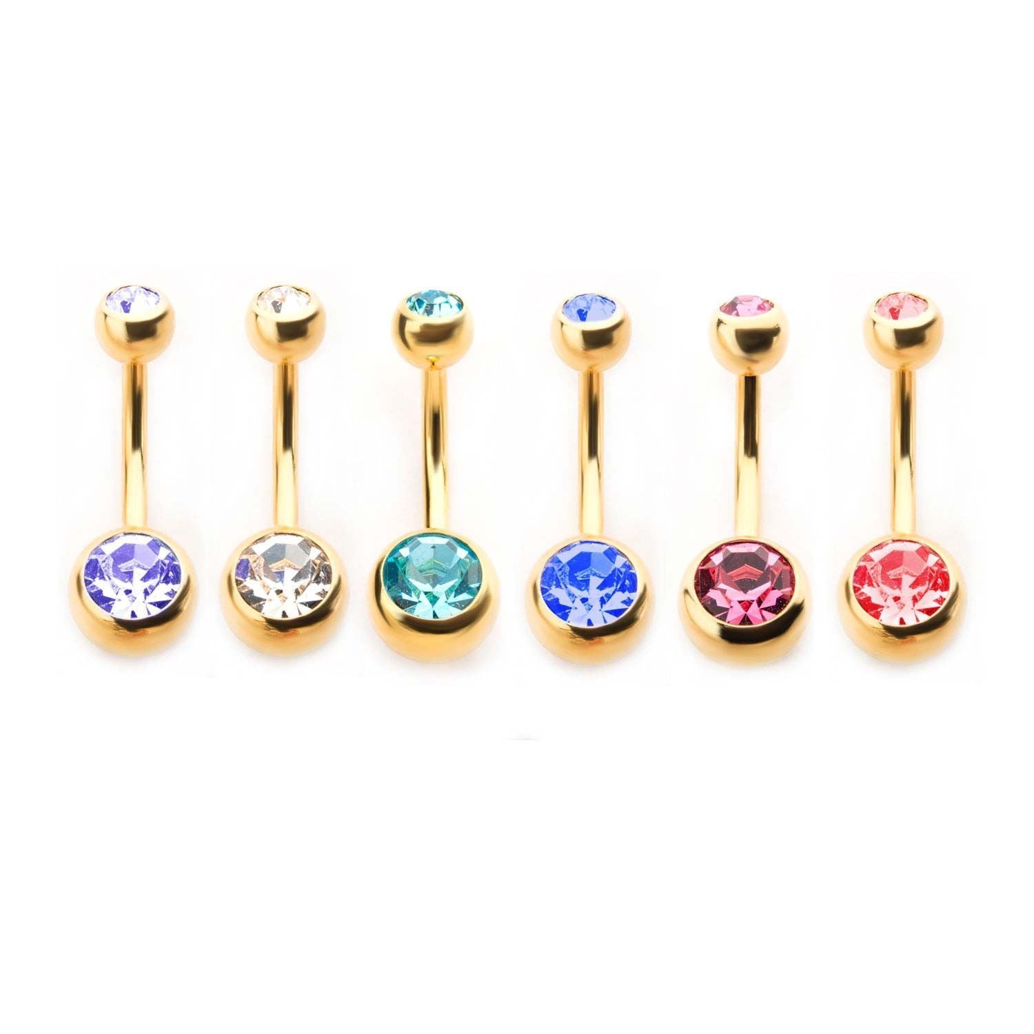 14G 3/8" Gold Press Fit Double Gem Belly Ring