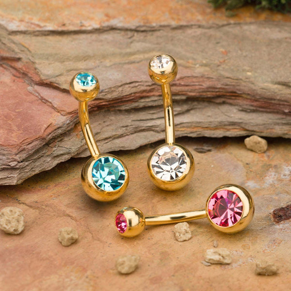 Belly Button Rings Set 14K Gold Plated 9mm CZ Double Gem Belly Button Ring – Internal Threaded Navel Barbell, 14 Gauge Navel Ring Gold - Foto 4