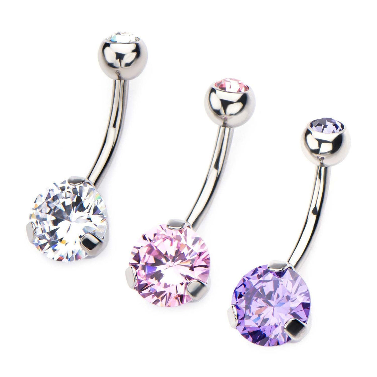 Belly Ring - No Dangle 14G 3/8" Navel barbell with prong set gem sbvns4352clw -Rebel Bod-RebelBod