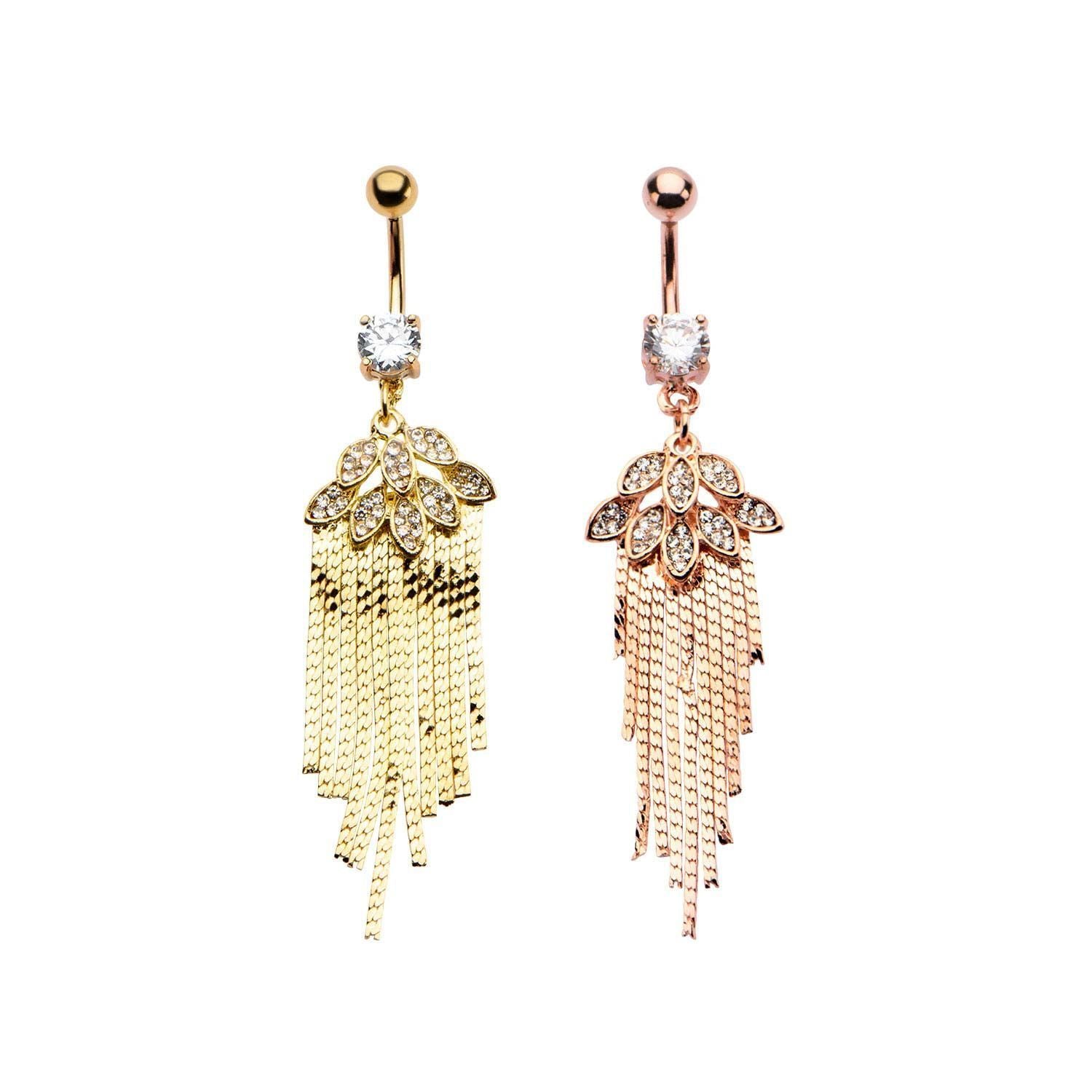 14G 3/8 Dangle Belly Ring Cz Peacock Feather Dangle Charm