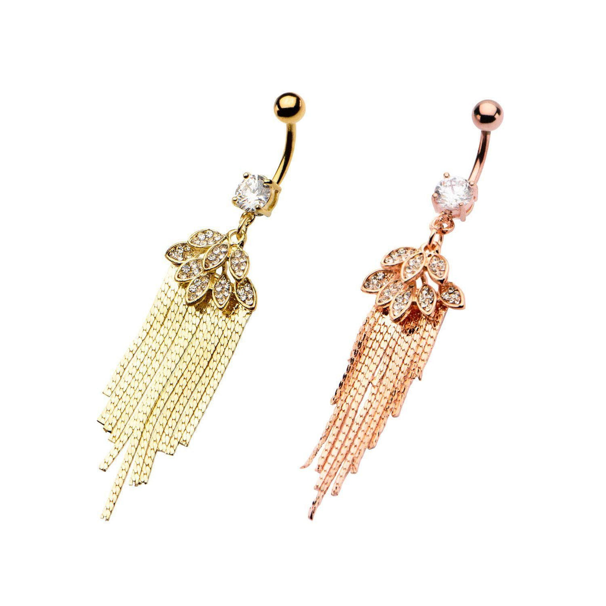 14G 3/8 Dangle Belly Ring Cz Peacock Feather Dangle Charm