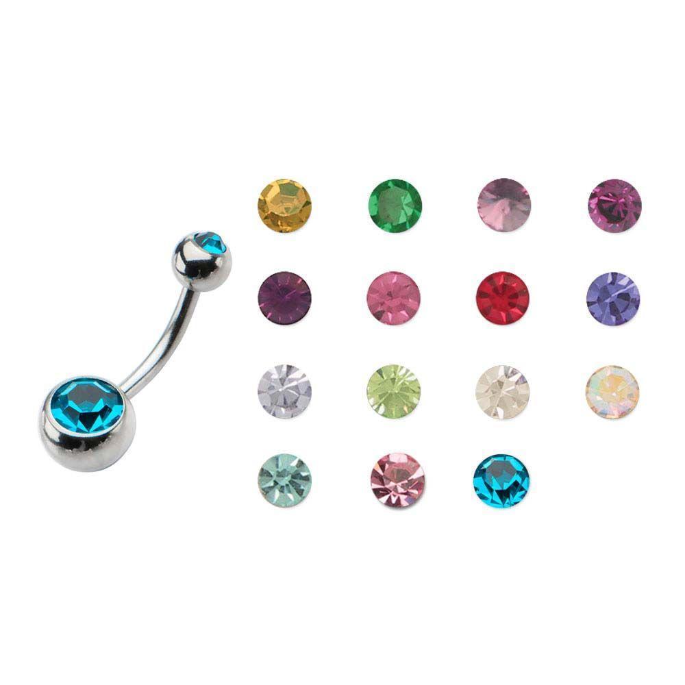 Belly Ring - No Dangle 14g 3/8" Navel with double gems. sbvns4252 -Rebel Bod-RebelBod