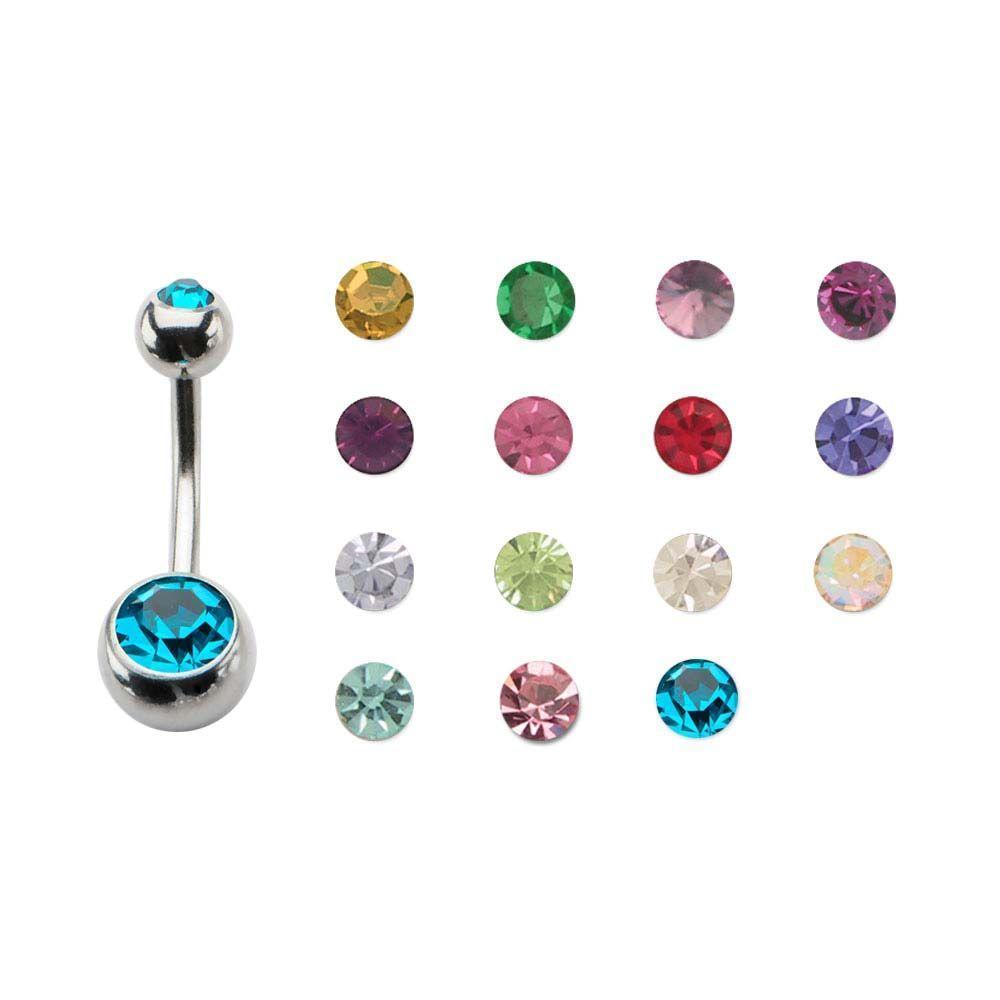 Belly Ring - No Dangle 14g 3/8" Navel with double gems. sbvns4252 -Rebel Bod-RebelBod