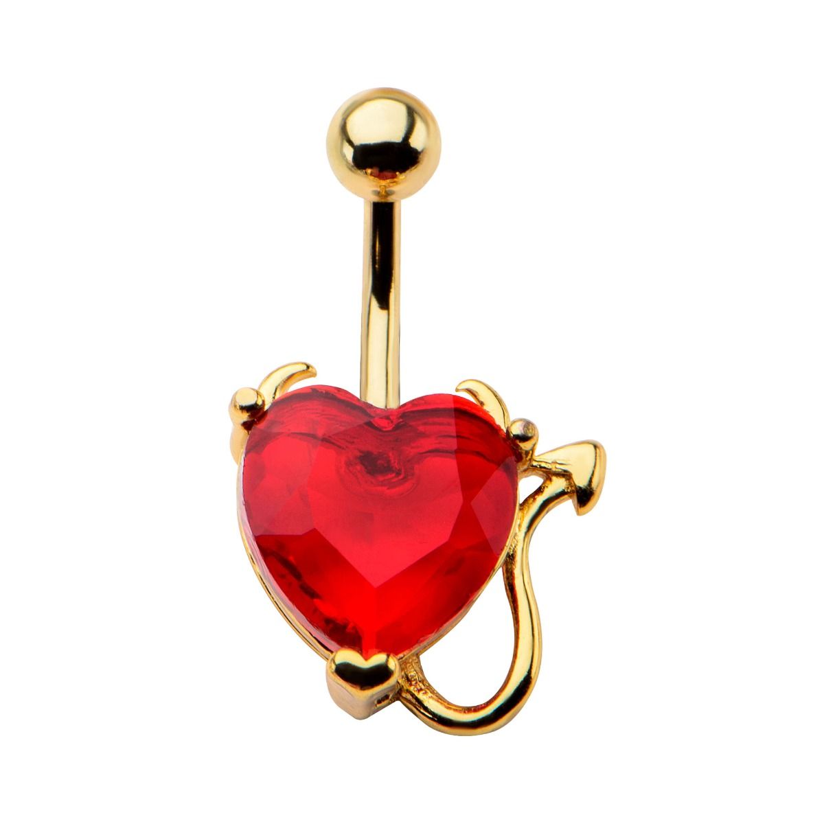 TBD-Belly 14g 316L Stainless Steel Gold PVD Red Heart Fixed Navel rings -Rebel Bod-RebelBod
