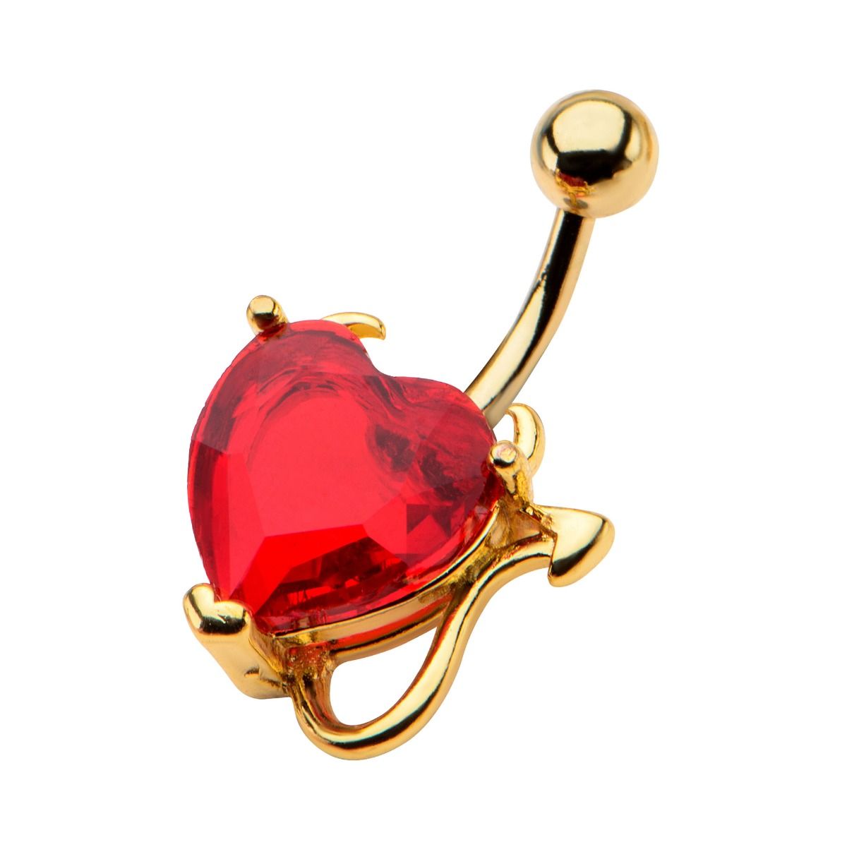 TBD-Belly 14g 316L Stainless Steel Gold PVD Red Heart Fixed Navel rings -Rebel Bod-RebelBod