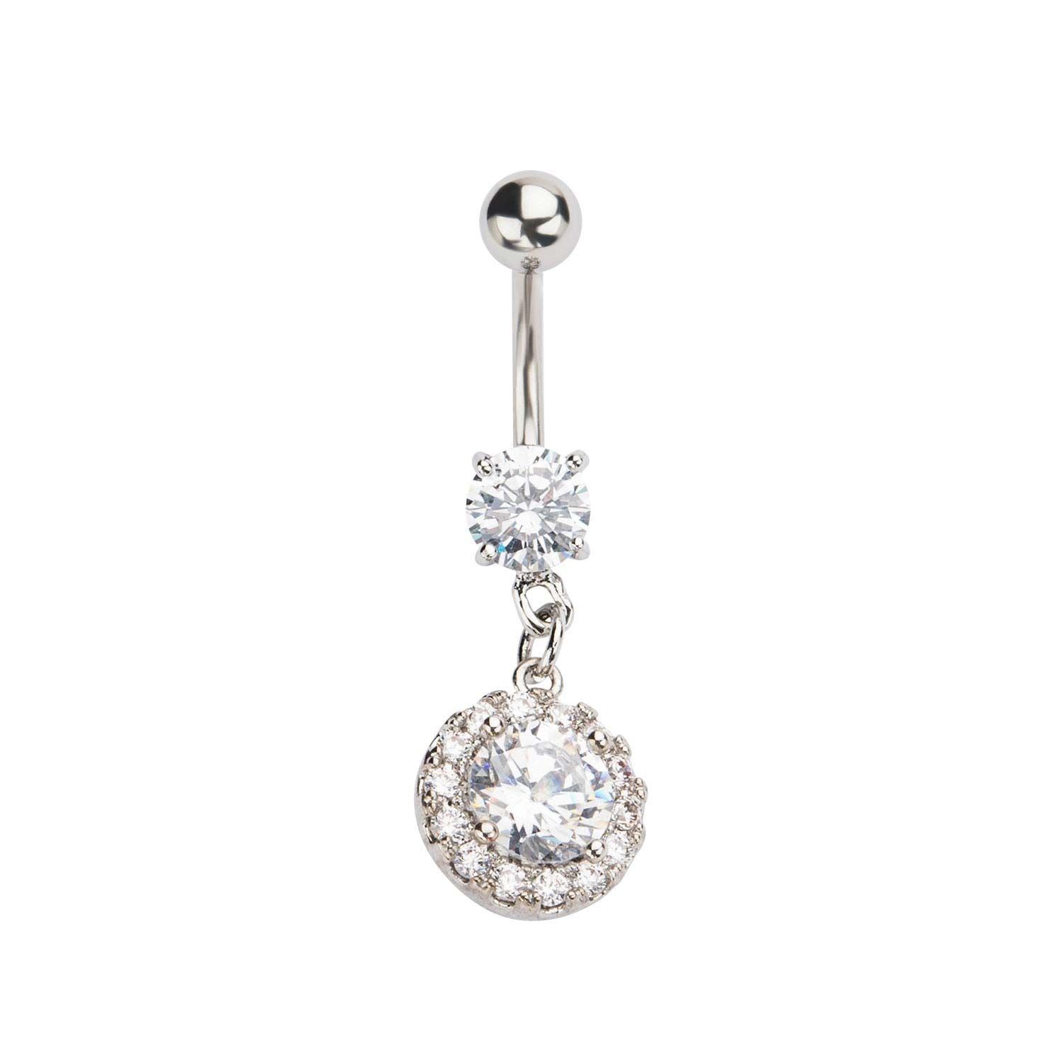 TBD-Belly 14g 38 Navel Clear CZ Gem Circle Dangle Charm -Rebel Bod-RebelBod