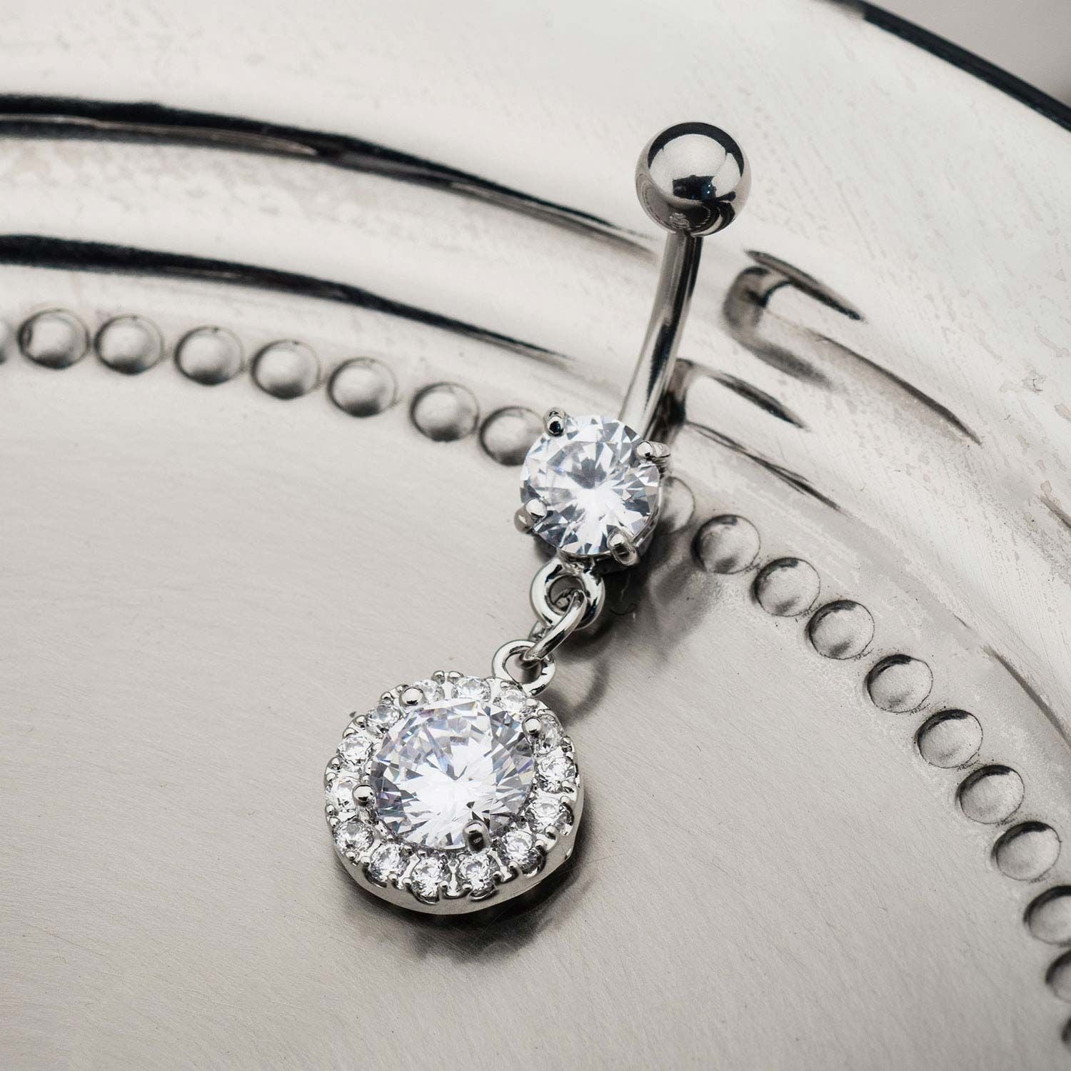 TBD-Belly 14g 38 Navel Clear CZ Gem Circle Dangle Charm -Rebel Bod-RebelBod