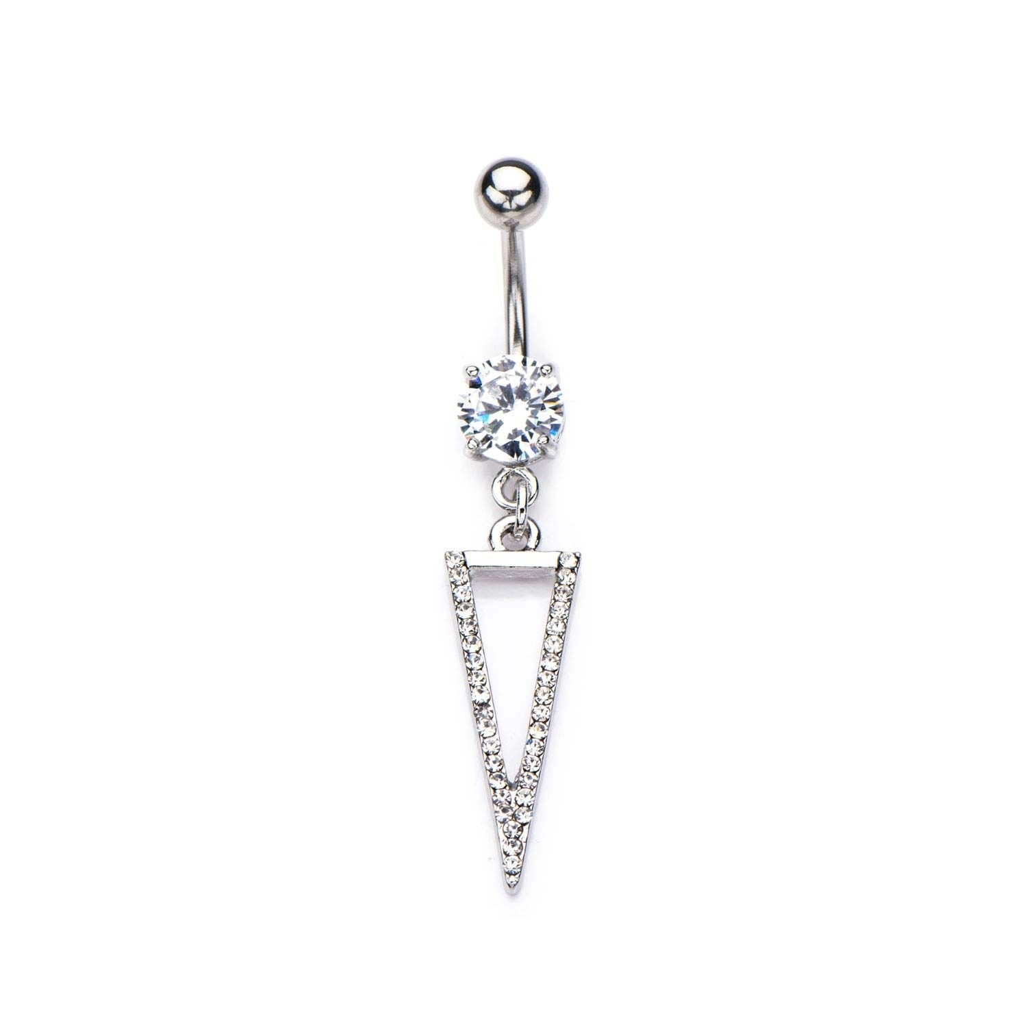TBD-Belly 14g 38 Navel Clear CZ Gem Encrusted Arrowhead Dangle Charm -Rebel Bod-RebelBod