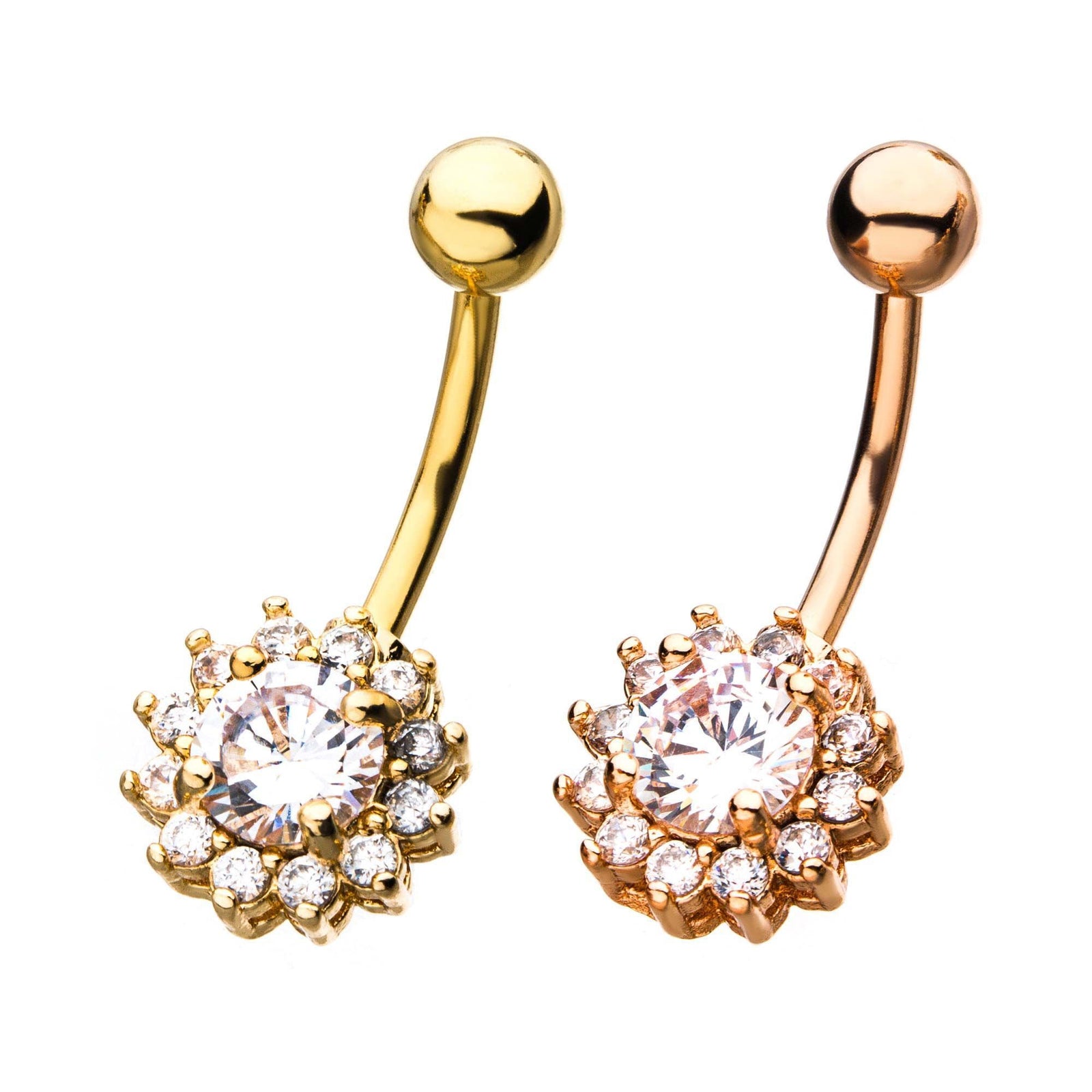 14g 7/16 Gem Drop Burst Navel Bar upside down CZ Tear Drop Gem surrounding Clear CZ gems