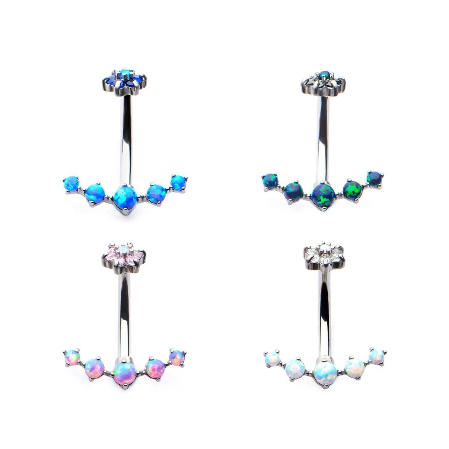 14g 7/16 Internally Threaded Belly Ring 5 Gem Opal
