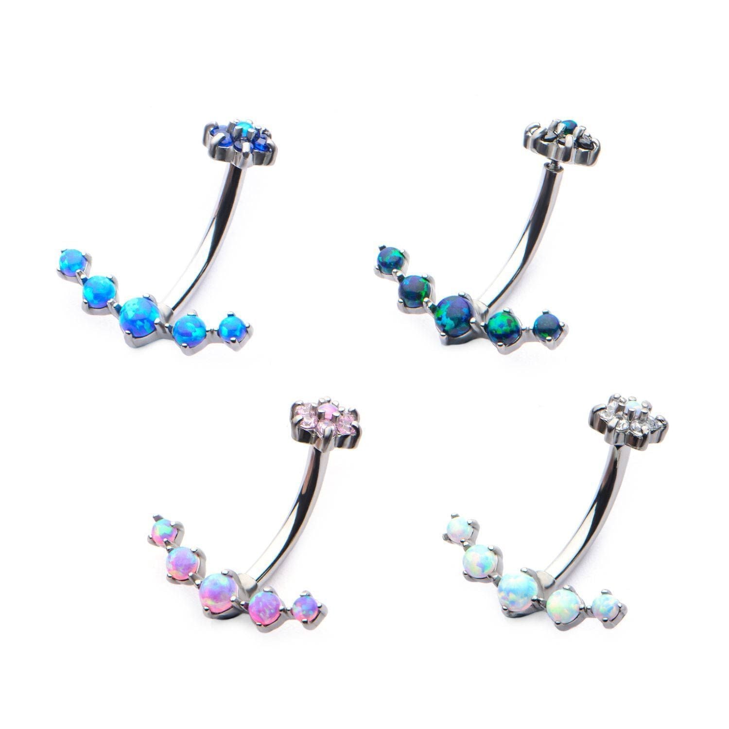 14g 7/16 Internally Threaded Belly Ring 5 Gem Opal