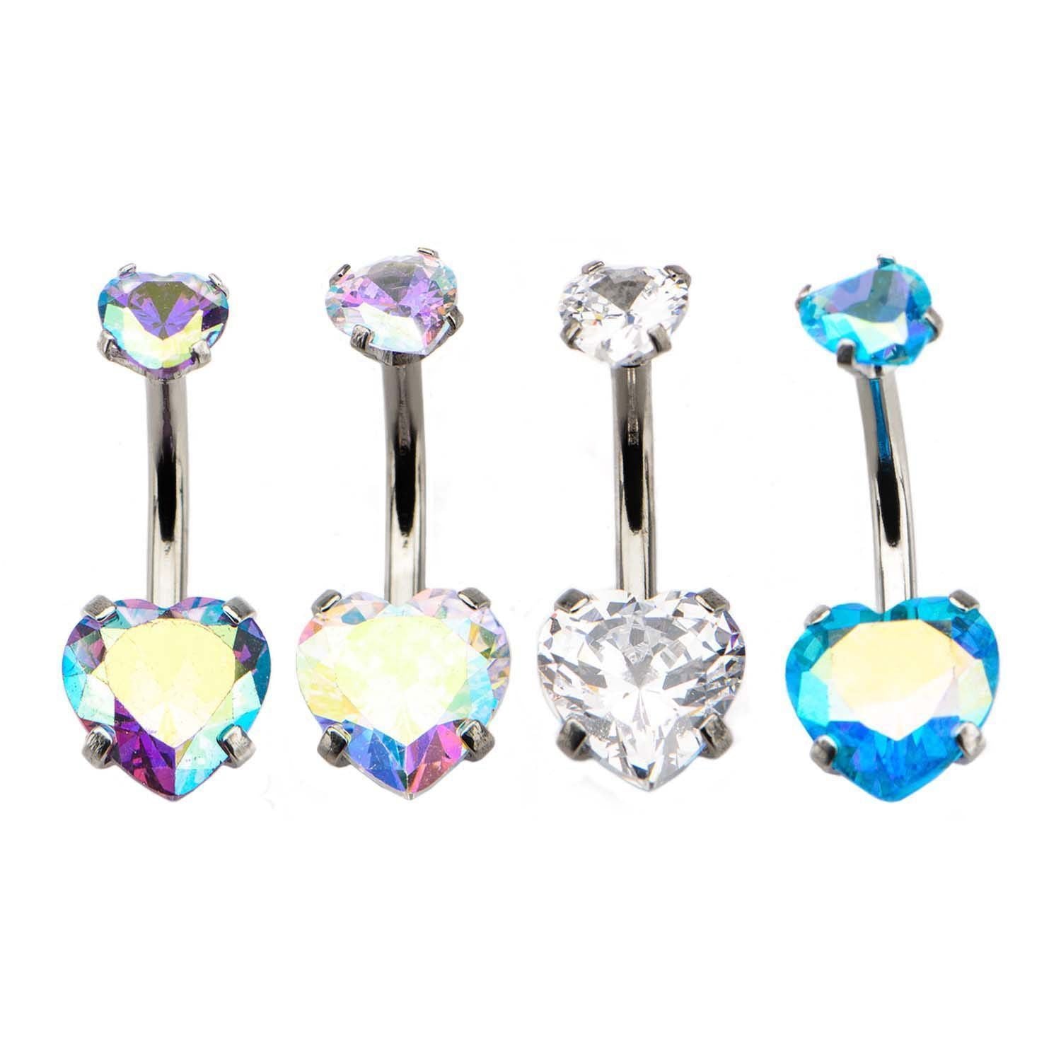 14g 7/16 Internally Threaded Belly Ring Prong Set Heart Gem