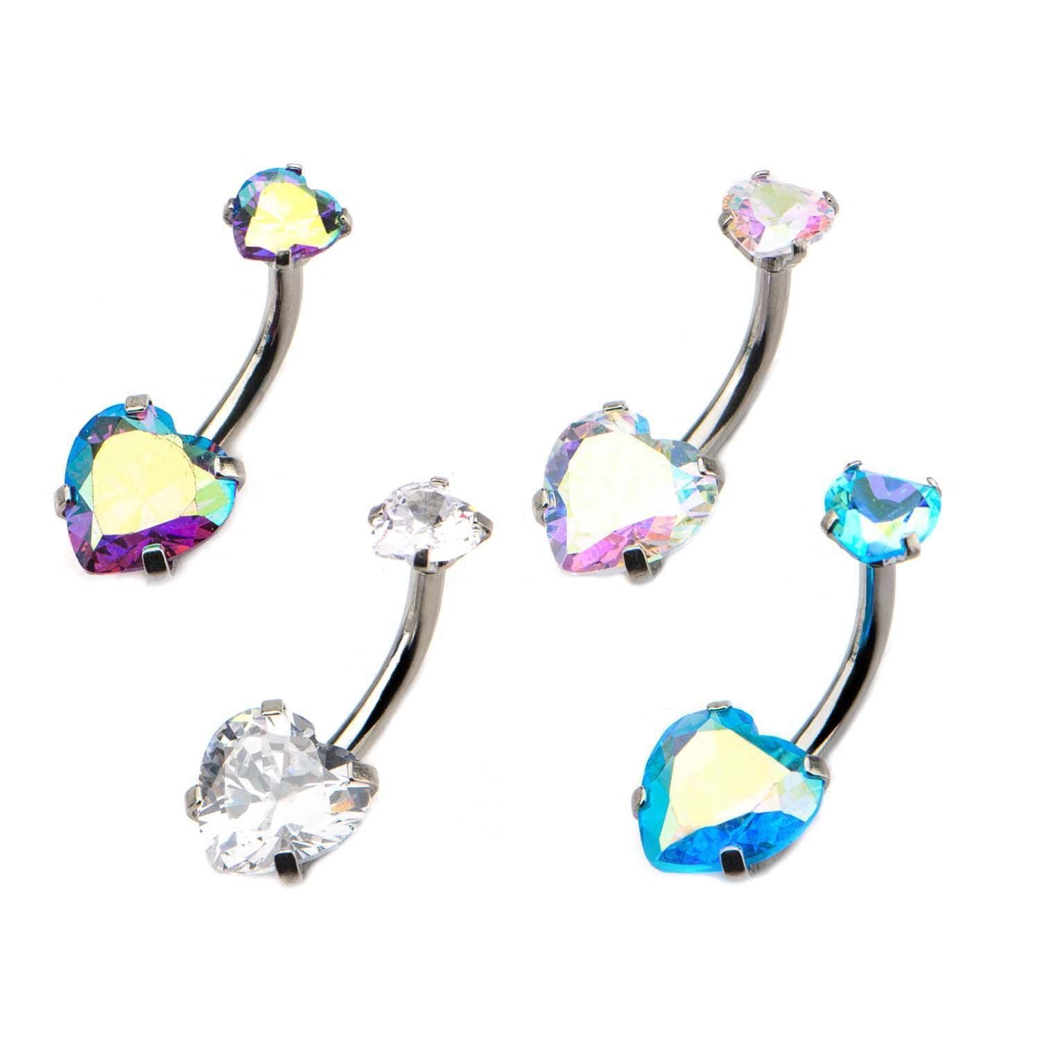 14g 7/16 Internally Threaded Belly Ring Prong Set Heart Gem