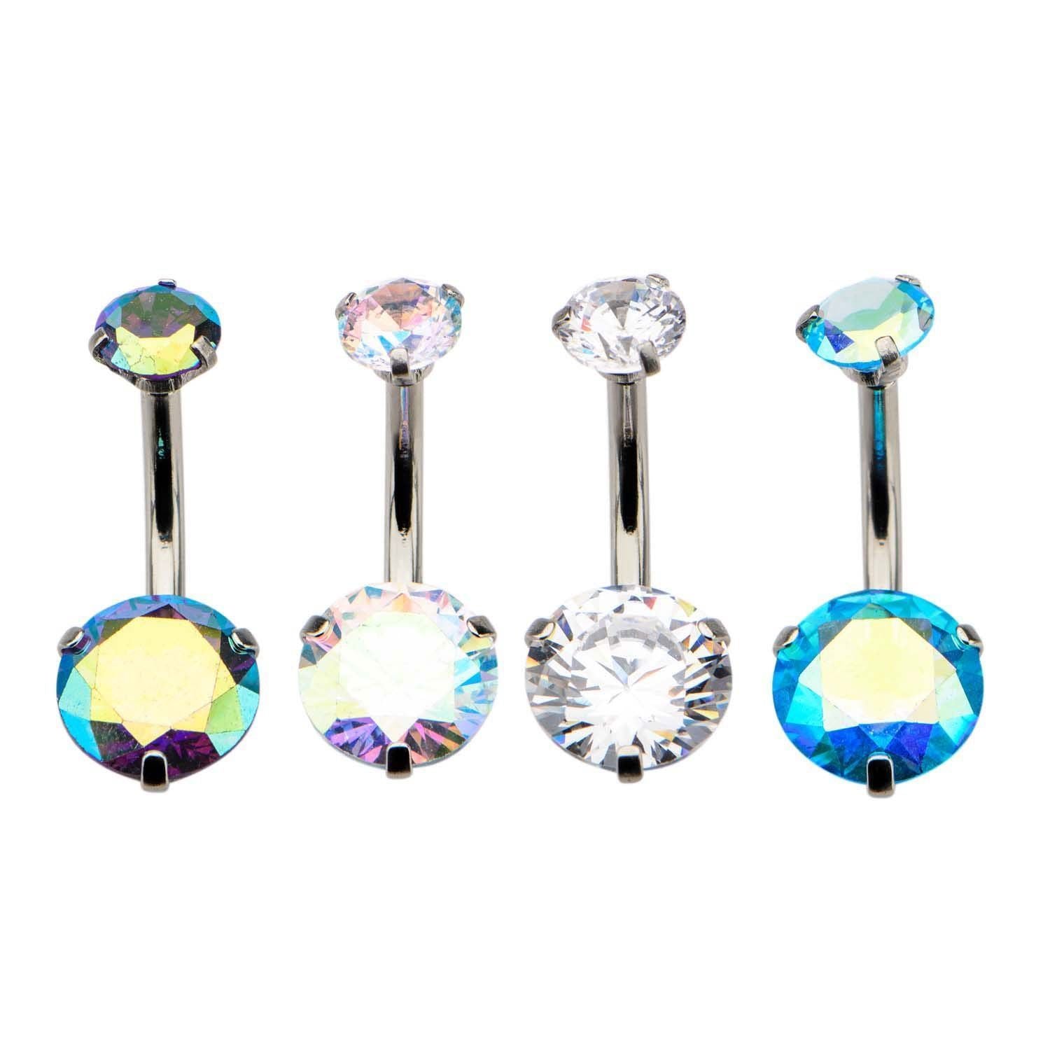 14g 7/16 Internally Threaded Belly Ring Prong Set Round Gem