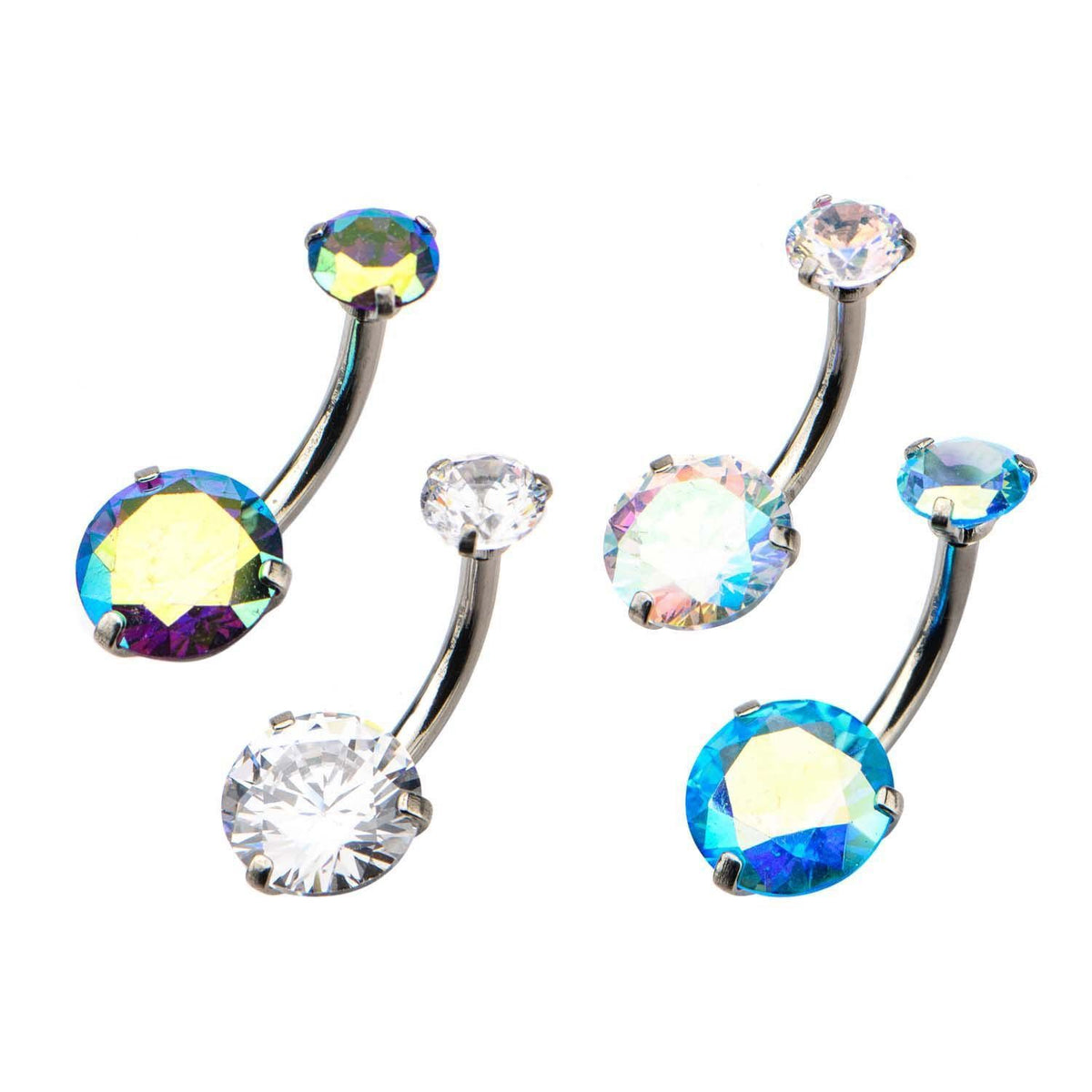 14g 7/16 Internally Threaded Belly Ring Prong Set Round Gem