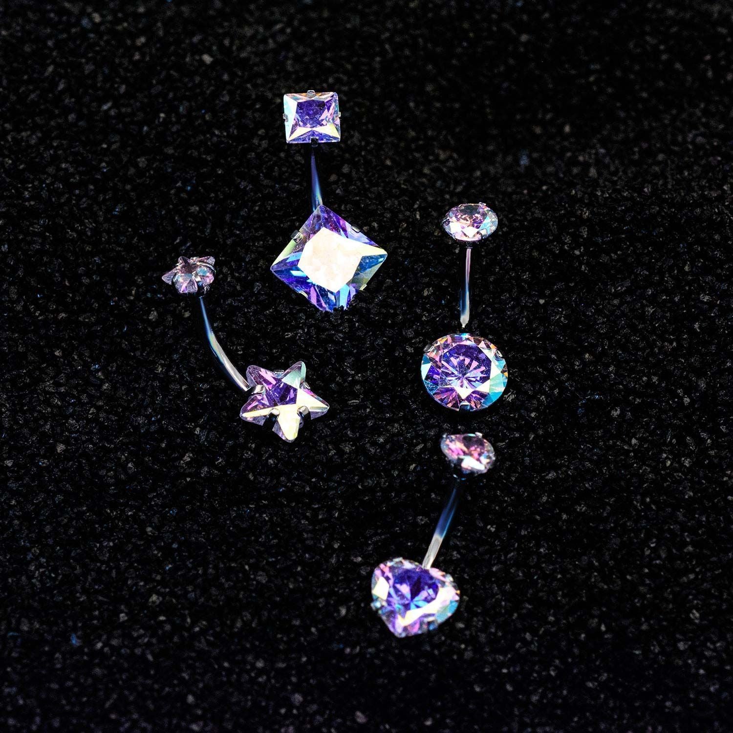 14g 7/16 Internally Threaded Belly Ring Prong Set Round Gem