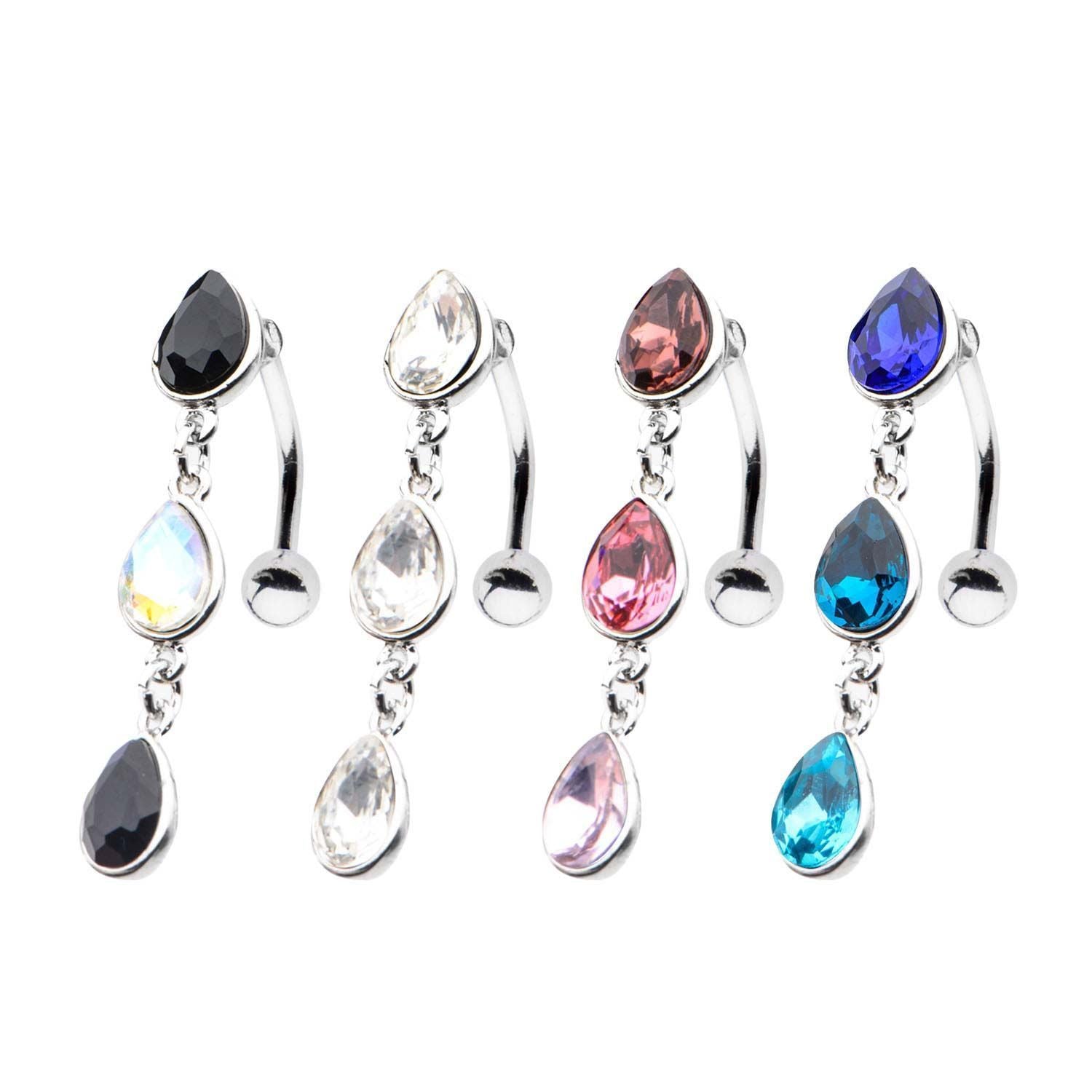 14g 7/16 Belly Ring top down Teardrop Gem Dangle Charm