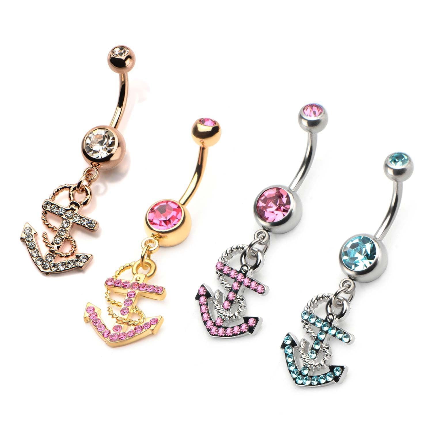 14g 7/16 Dangle Belly Ring Swarovski Crystal Anchor Dangle Charm