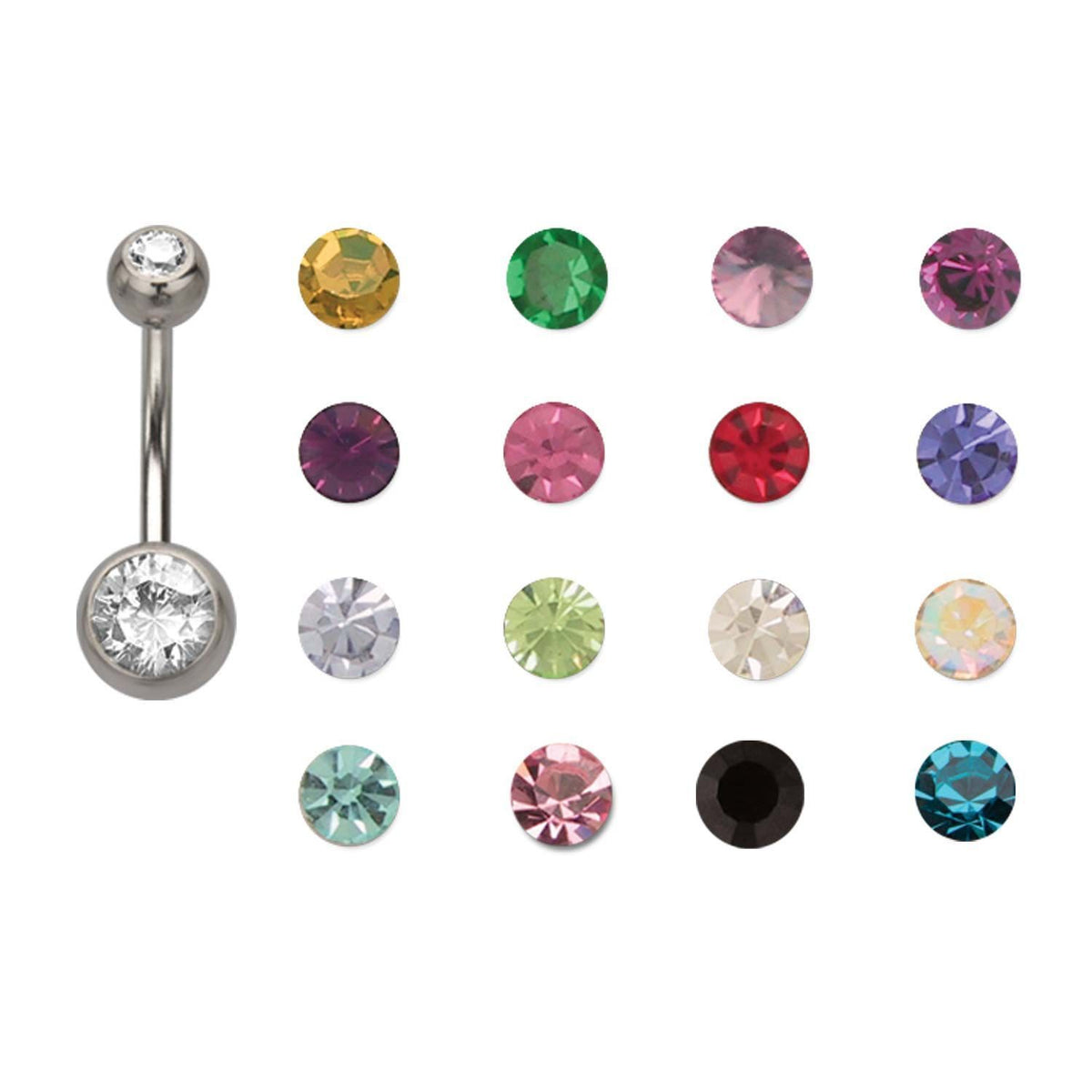 Belly Ring - No Dangle 14g 7/16&quot; Surgical Steel Navel with gems sbvns4352 -Rebel Bod-RebelBod