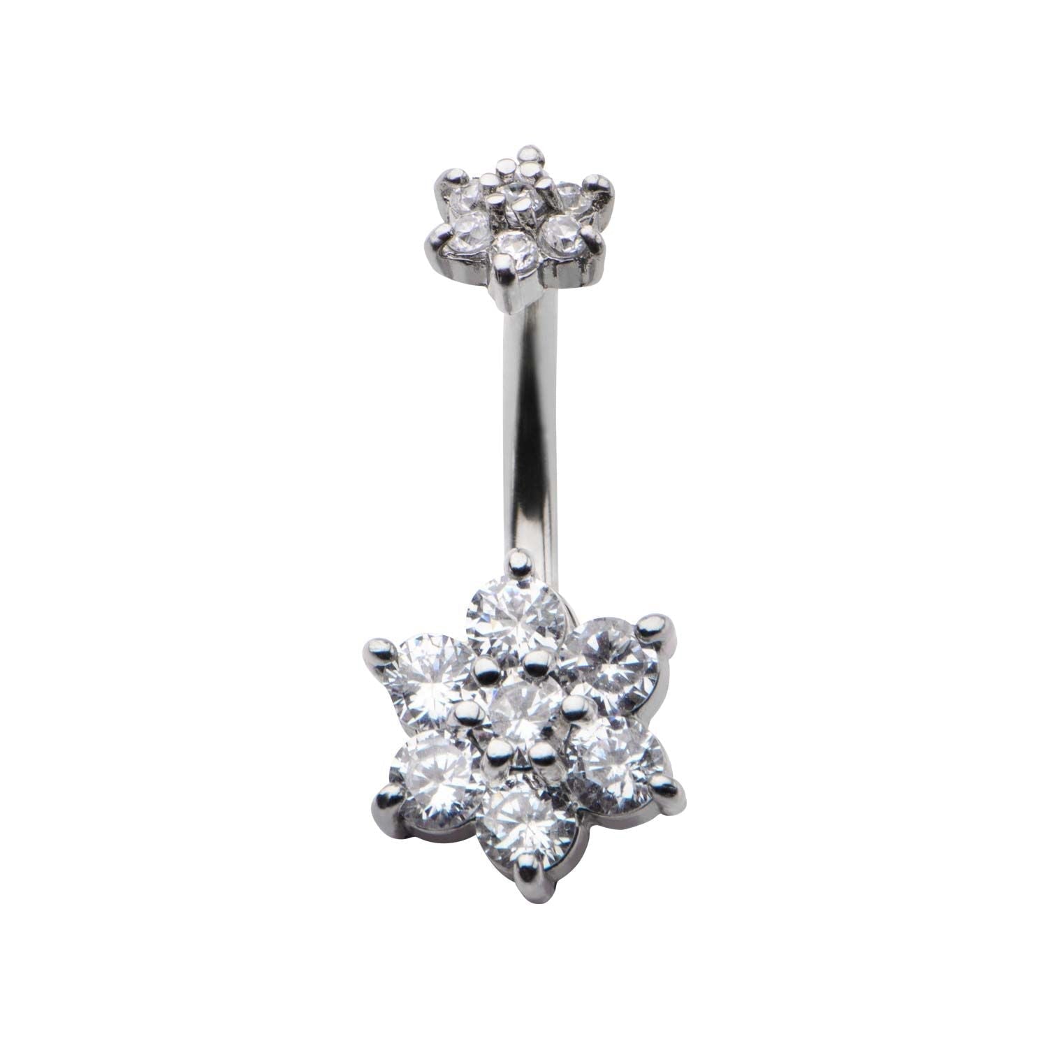 TBD-Belly 14g 716 Internally Threaded Navel Curve Prong Set Clear CZ Flower Ends -Rebel Bod-RebelBod