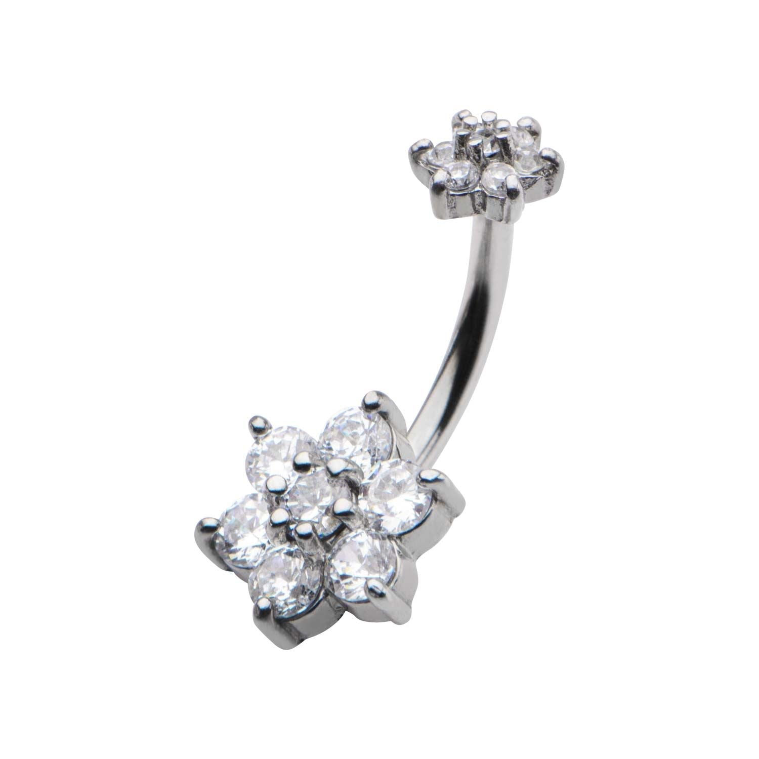 TBD-Belly 14g 716 Internally Threaded Navel Curve Prong Set Clear CZ Flower Ends -Rebel Bod-RebelBod