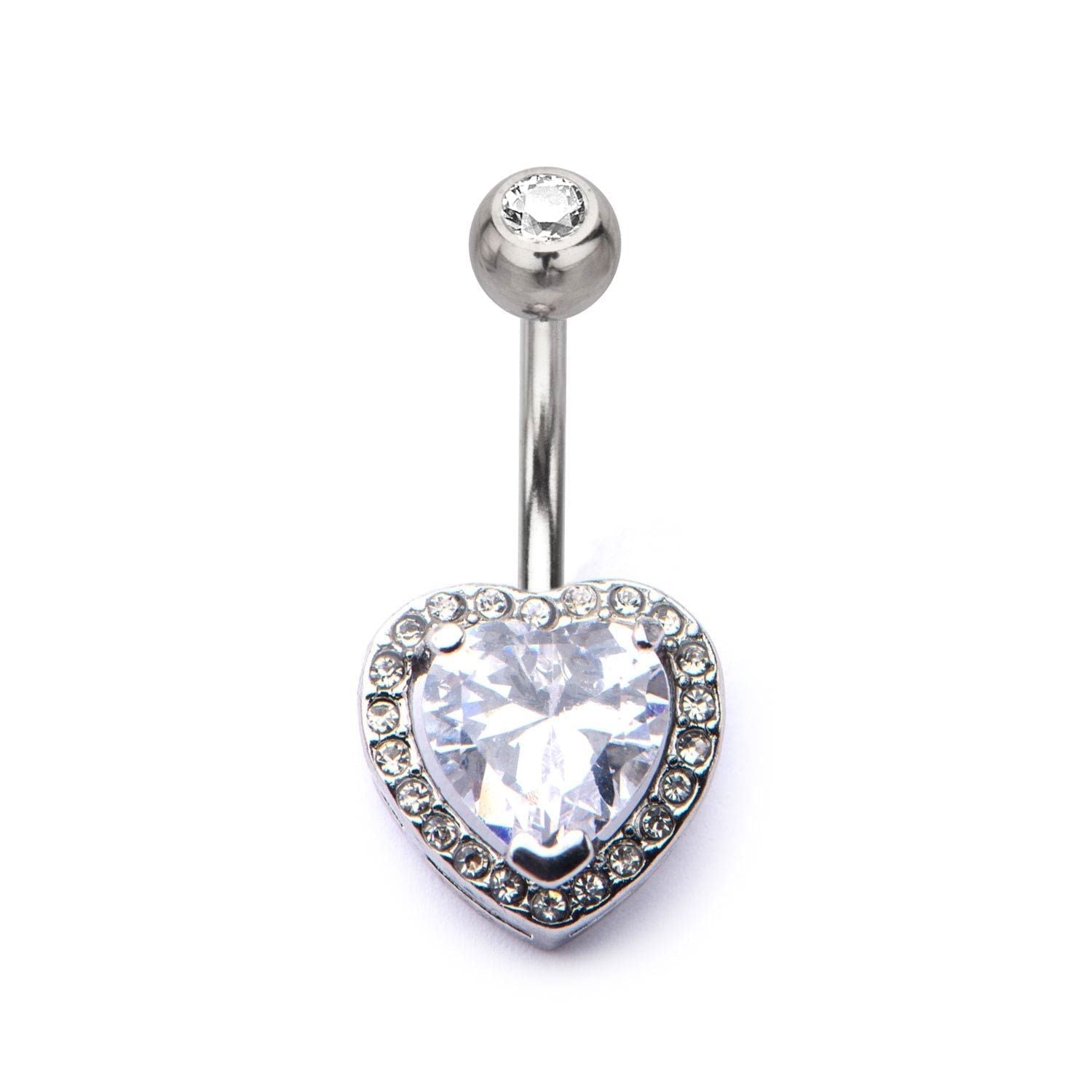 TBD-Belly 14g 716 Navel Heart Clear Gem fixed Charm -Rebel Bod-RebelBod