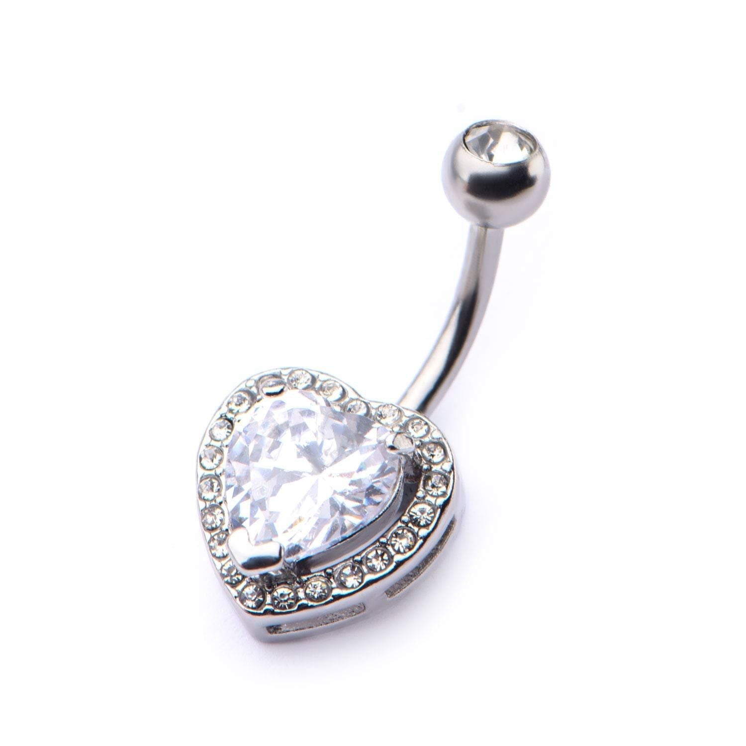 TBD-Belly 14g 716 Navel Heart Clear Gem fixed Charm -Rebel Bod-RebelBod