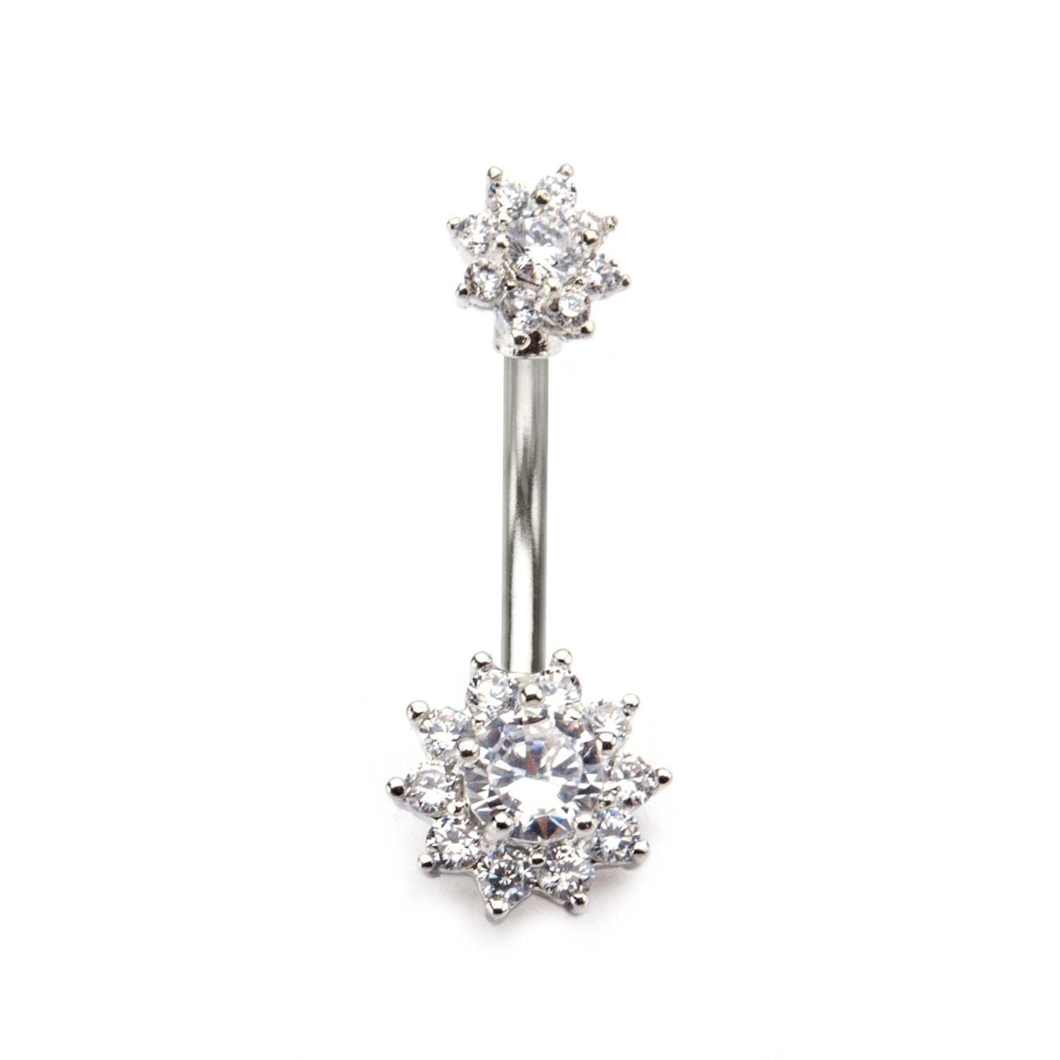 TBD-Belly 14g 716 Top Bottom Prong Set Clear CZ Gems Flower Navel -Rebel Bod-RebelBod