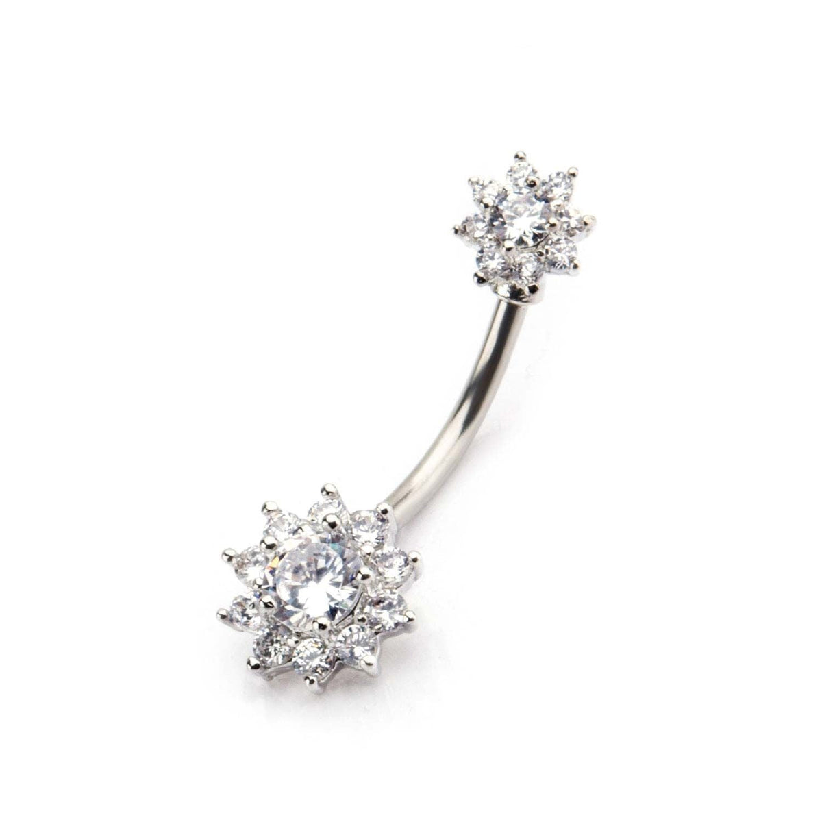 TBD-Belly 14g 716 Top Bottom Prong Set Clear CZ Gems Flower Navel -Rebel Bod-RebelBod